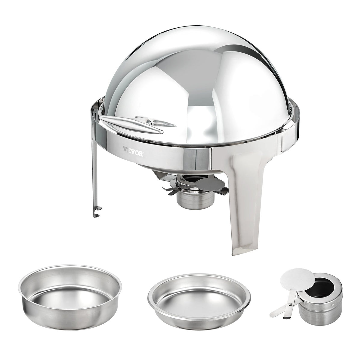 Roll Top Chafing Dish Buffet Set, 5.5L 2 Pack, Stainless Steel Chafer with 2 Full Size Pans, Round Catering V952-QXKCLJTQX26QT6HT8V0