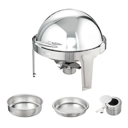 Roll Top Chafing Dish Buffet Set, 5.5L 2 Pack, Stainless Steel Chafer with 2 Full Size Pans, Round Catering V952-QXKCLJTQX26QT6HT8V0