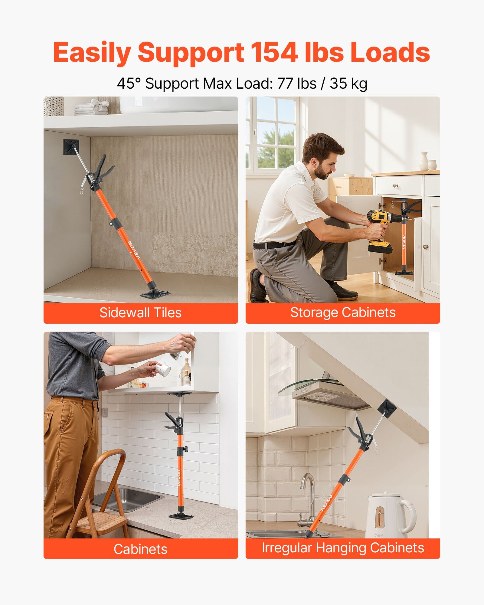 Cabinet Jack Support Pole, 2-Pack, 54-155 cm Steel Telescopic Quick Support Rod, Adjustable 3rd Hand System V952-QXKSCG2PCS19OZBOL001V0