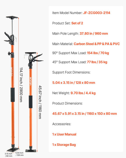 Cabinet Jack Support Pole, 2-Pack, 116-290 cm Steel Telescopic Quick Support Rod, Adjustable 3rd Hand System V952-QXKSCG2PCS45I1VOG001V0