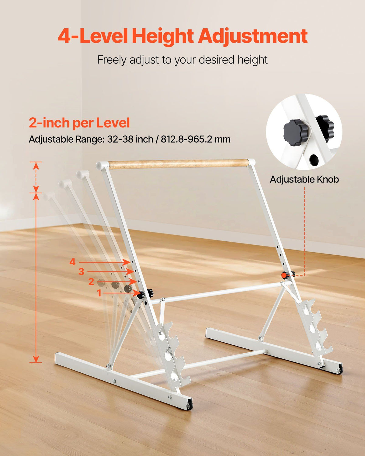 Ballet Barre, Freestanding Portable Barre Bar, Home Fitness Exercise Equipment for Abs, Arms, Strength, and V952-QXLDBLWG1GHG5HME3001V0