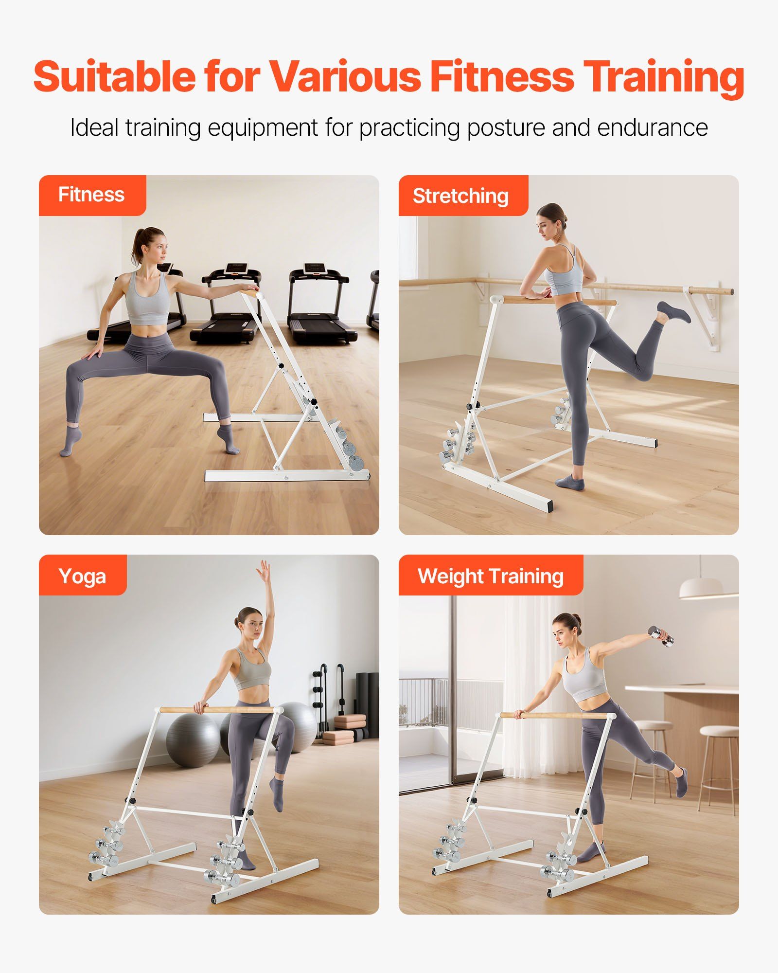 Ballet Barre, Freestanding Portable Barre Bar, Home Fitness Exercise Equipment for Abs, Arms, Strength, and V952-QXLDBLWG1GHG5HME3001V0