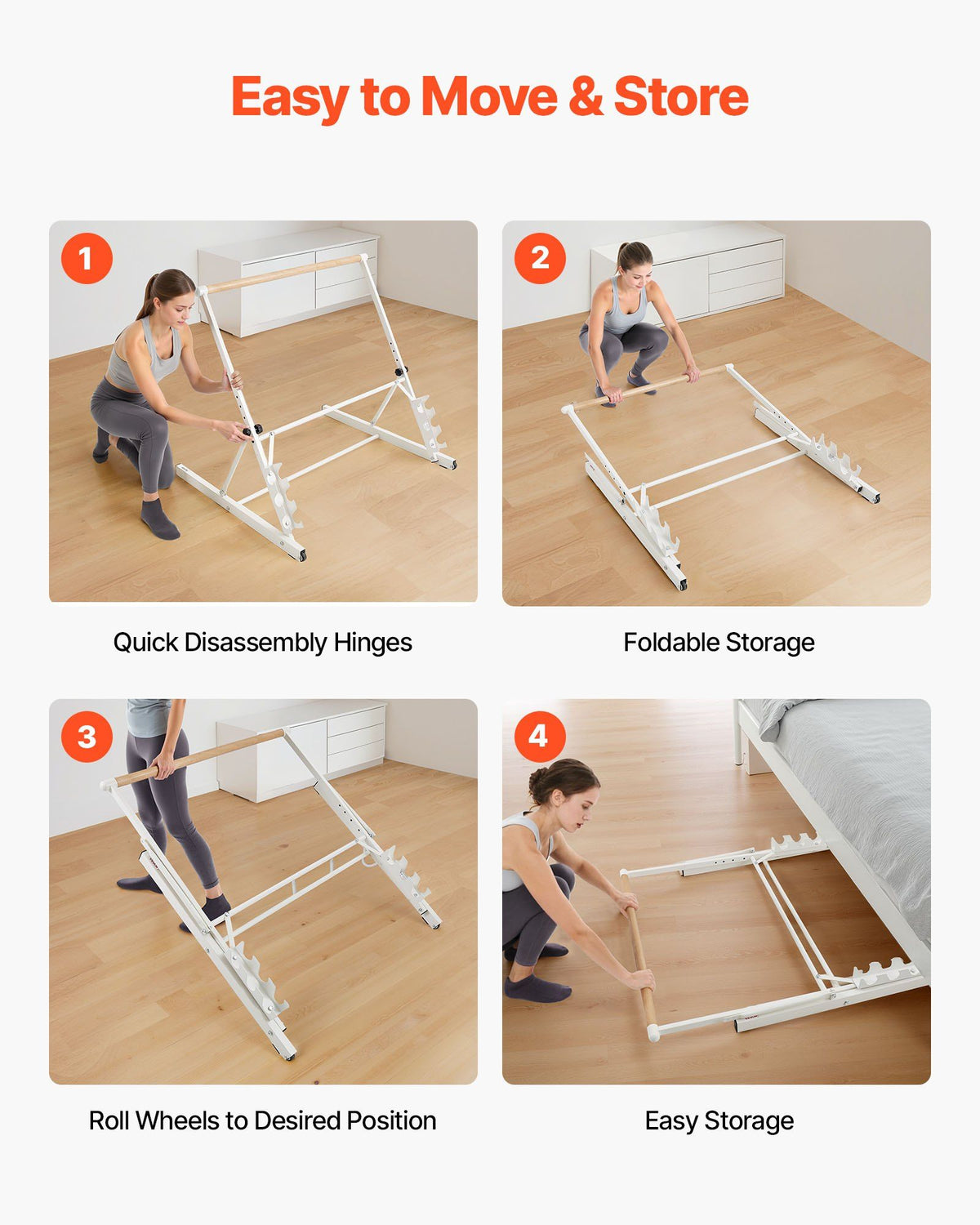 Ballet Barre, Freestanding Portable Barre Bar, Home Fitness Exercise Equipment for Abs, Arms, Strength, and V952-QXLDBLWG1GHG5HME3001V0