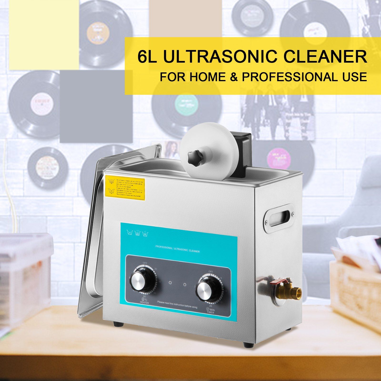 Ultrasonic Vinyl Record Cleaner 6L 40kHz Vinyl Ultrasonic Cleaning Machine Knob Control Record Ultrasonic V952-QXNGDHJ6L220VHT2LV3