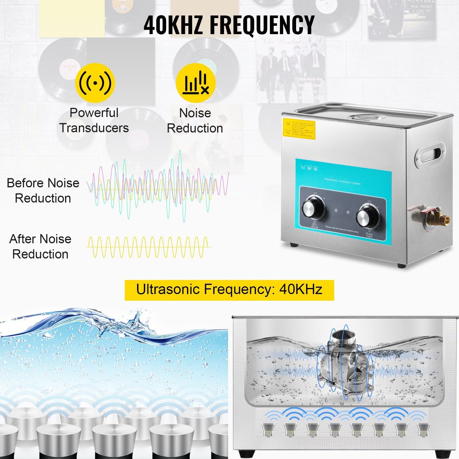Ultrasonic Vinyl Record Cleaner 6L 40kHz Vinyl Ultrasonic Cleaning Machine Knob Control Record Ultrasonic V952-QXNGDHJ6L220VHT2LV3