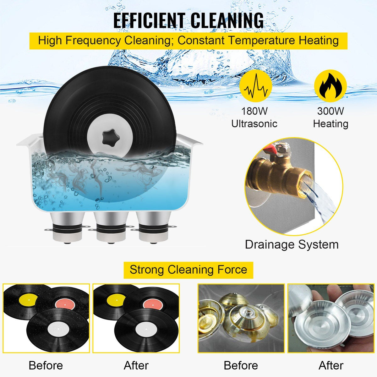 Ultrasonic Vinyl Record Cleaner 6L 40kHz Vinyl Ultrasonic Cleaning Machine Knob Control Record Ultrasonic V952-QXNGDHJ6L220VHT2LV3