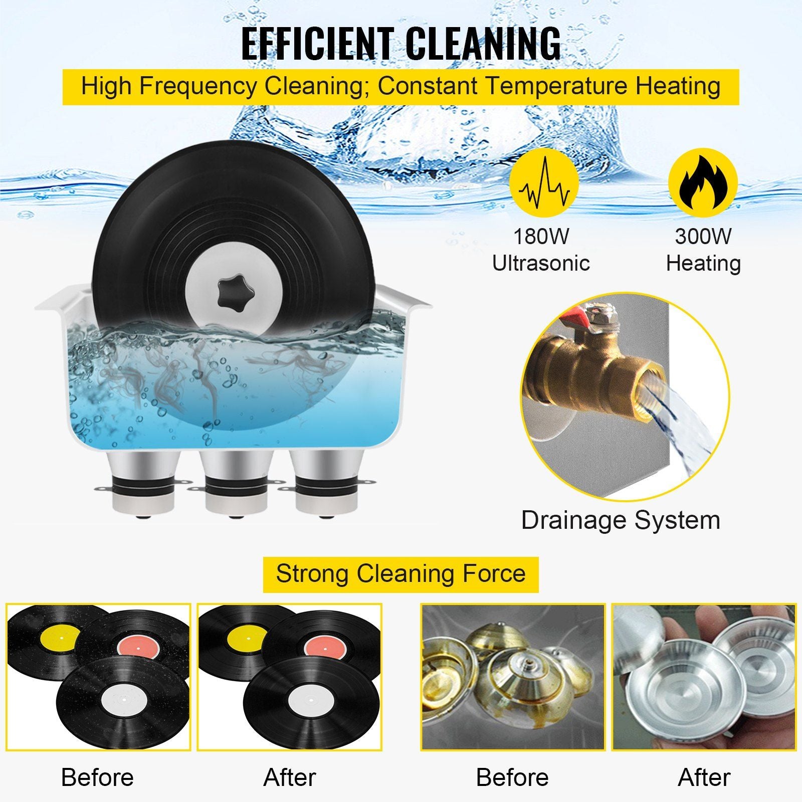 Ultrasonic Vinyl Record Cleaner 6L 40kHz Vinyl Ultrasonic Cleaning Machine Knob Control Record Ultrasonic V952-QXNGDHJ6L220VHT2LV3