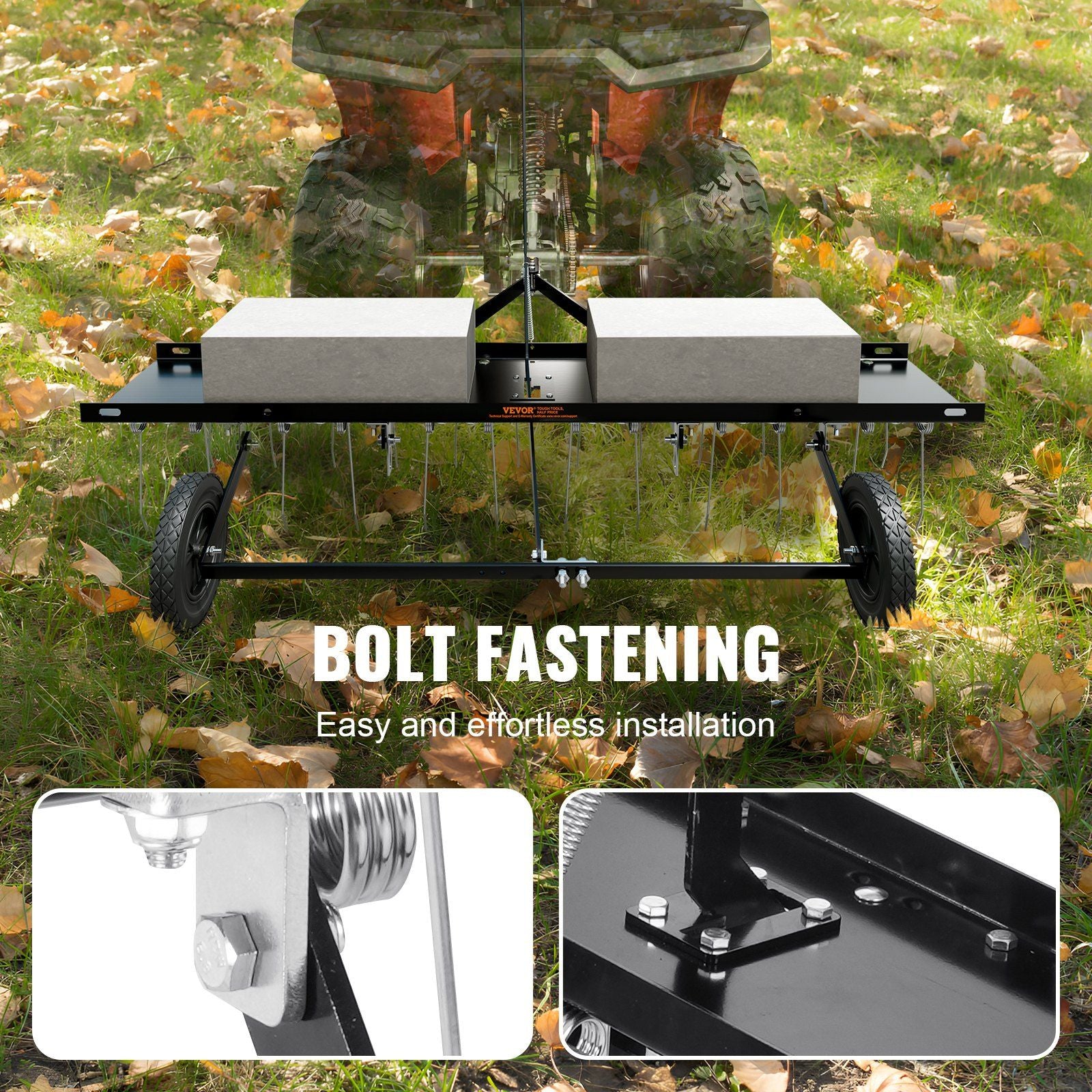 Tow Behind Dethatcher, 1219mm Tow Dethatcher with 24 Spring Steel Tines, Lawn Dethatcher Rake for ATV or V952-QXSCJ48QYGLJ9DV44V0