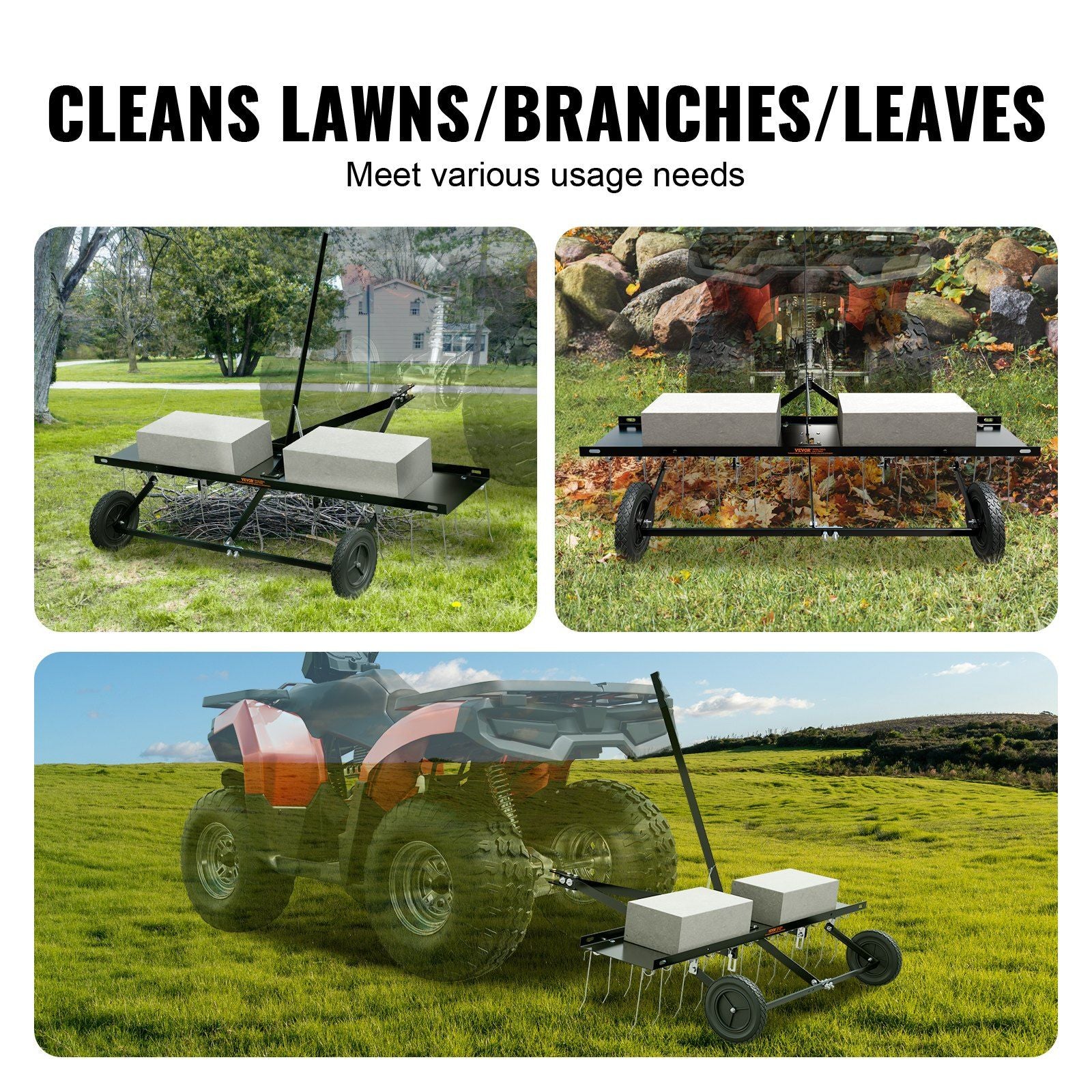 Tow Behind Dethatcher, 1219mm Tow Dethatcher with 24 Spring Steel Tines, Lawn Dethatcher Rake for ATV or V952-QXSCJ48QYGLJ9DV44V0