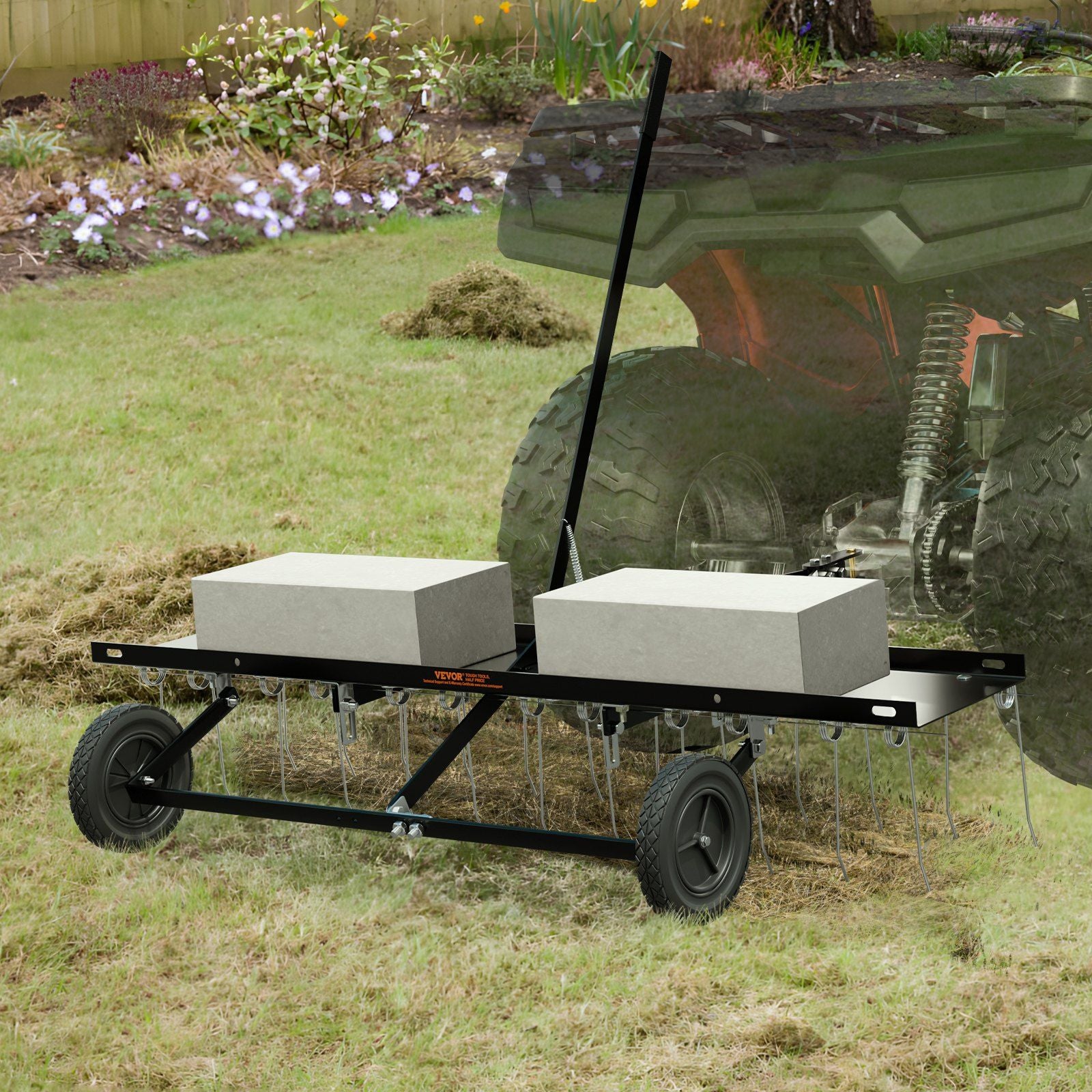 Tow Behind Dethatcher, 1219mm Tow Dethatcher with 24 Spring Steel Tines, Lawn Dethatcher Rake for ATV or V952-QXSCJ48QYGLJ9DV44V0