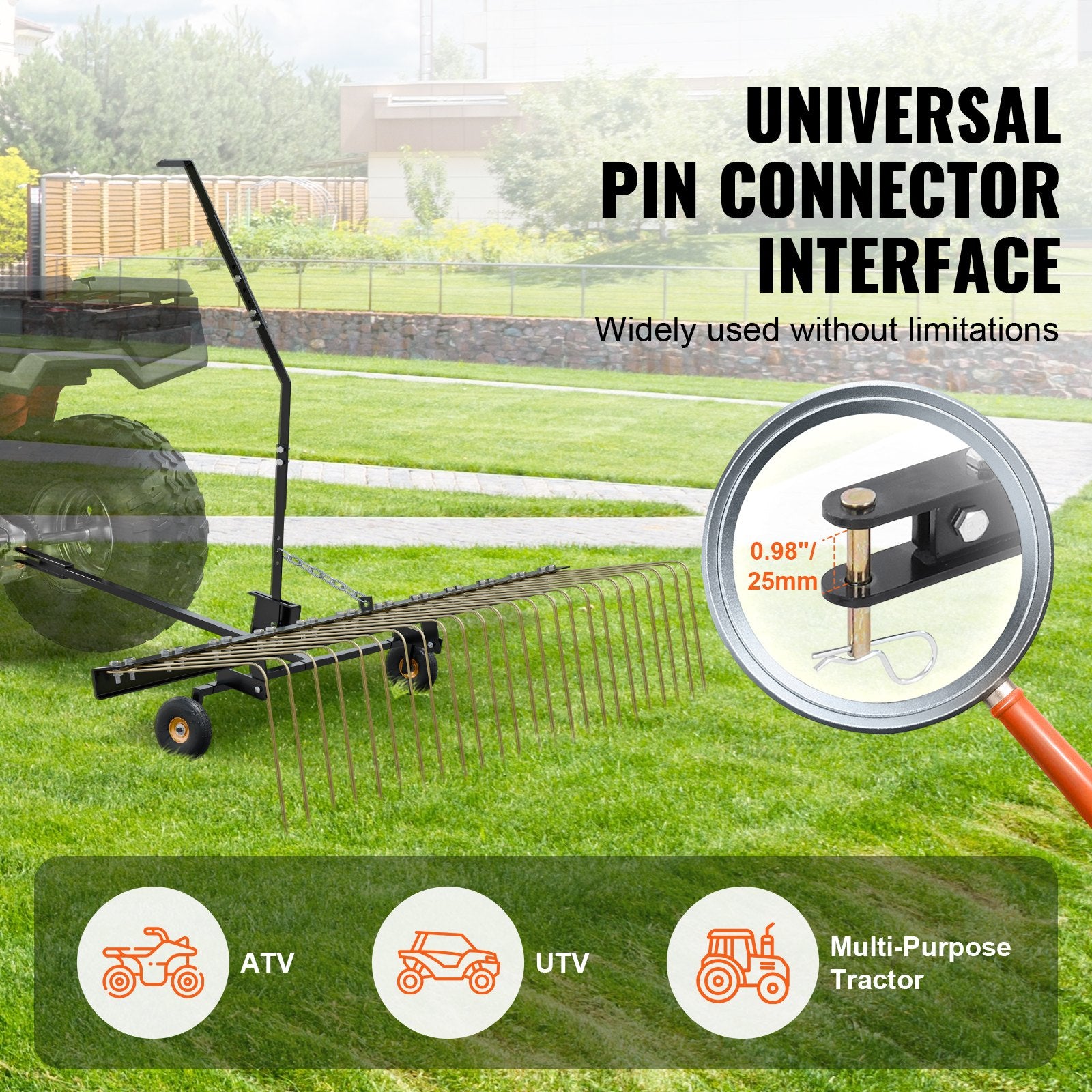 Tow Behind Dethatcher, 1.5m Tow Dethatcher with 24 Steel Tines, Lawn Dethatcher Rake for ATV or Mower, Tow V952-QXSCJ60QYGLJUL9E5V0