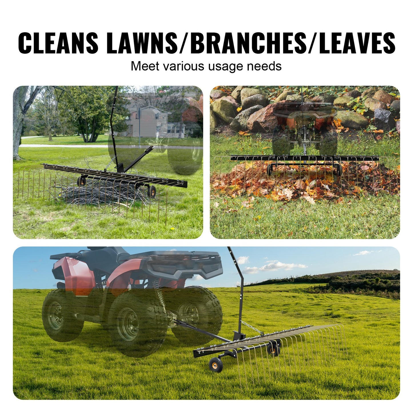 Tow Behind Dethatcher, 1.5m Tow Dethatcher with 24 Steel Tines, Lawn Dethatcher Rake for ATV or Mower, Tow V952-QXSCJ60QYGLJUL9E5V0