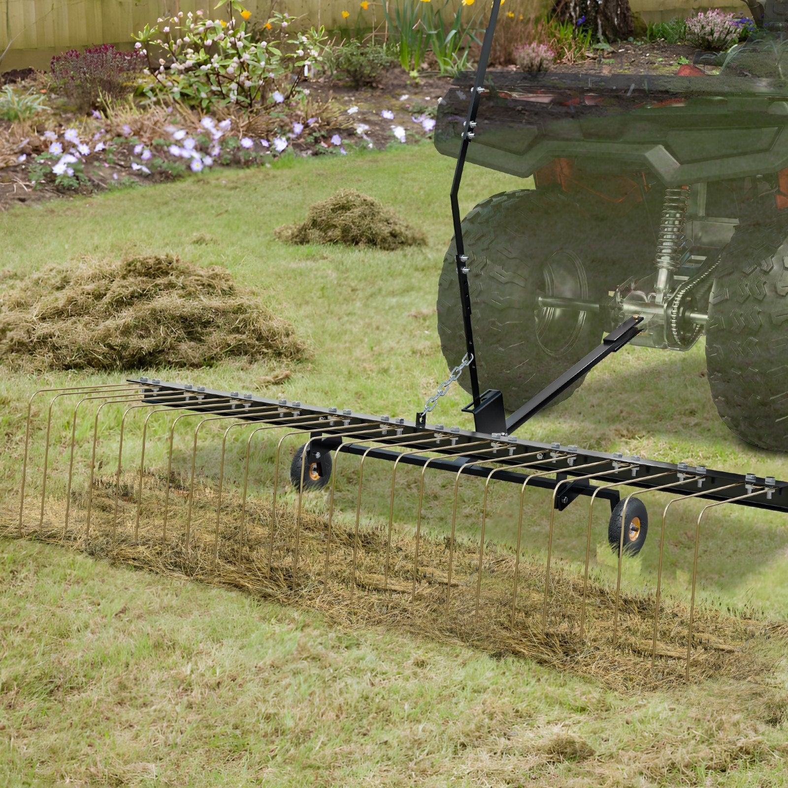 Tow Behind Dethatcher, 1.5m Tow Dethatcher with 24 Steel Tines, Lawn Dethatcher Rake for ATV or Mower, Tow V952-QXSCJ60QYGLJUL9E5V0