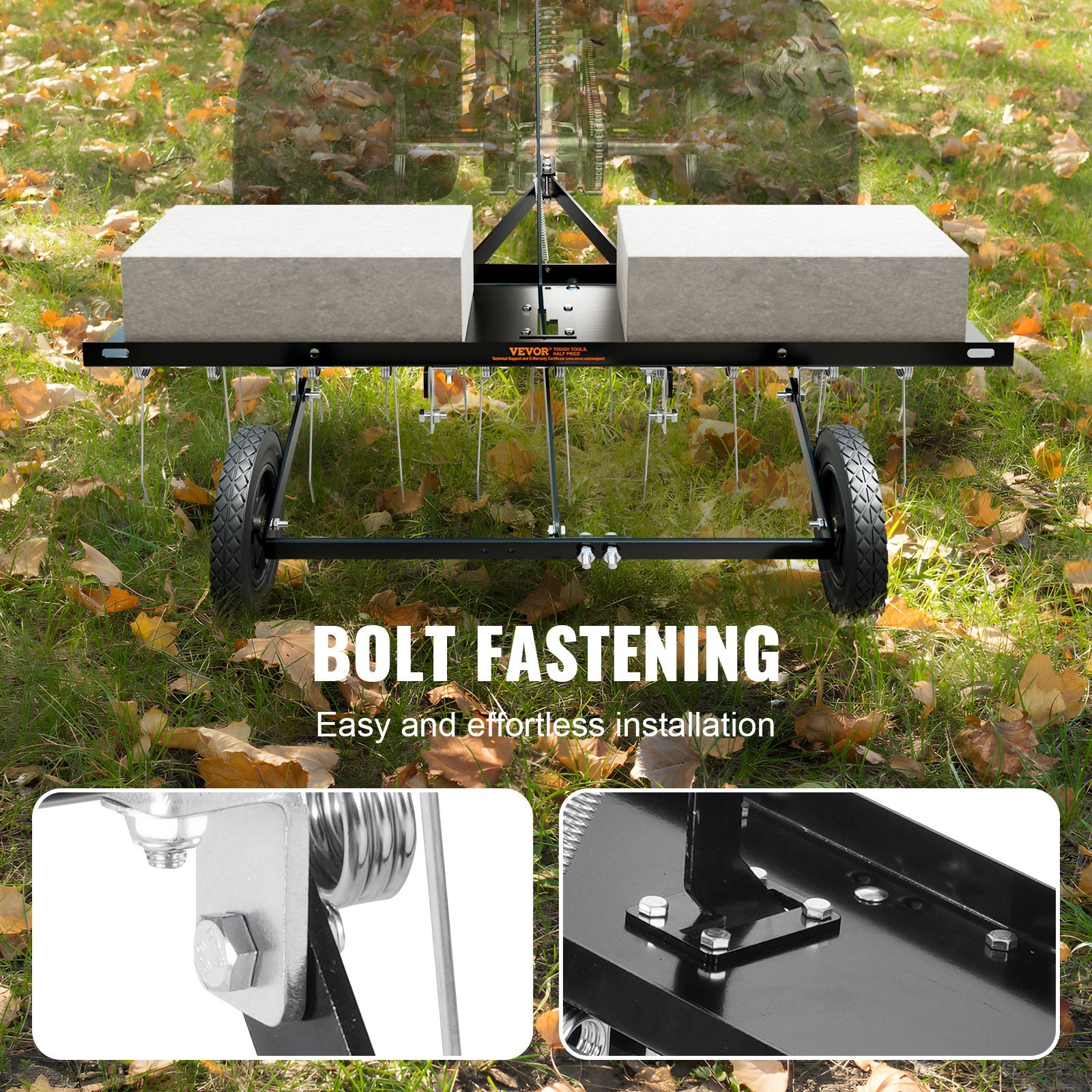 Tow Behind Dethatcher, 1015mm Tow Dethatcher with 20 Spring Steel Tines, Lawn Dethatcher Rake for ATV or V952-QXSCJDHC40QYY2E4BV0