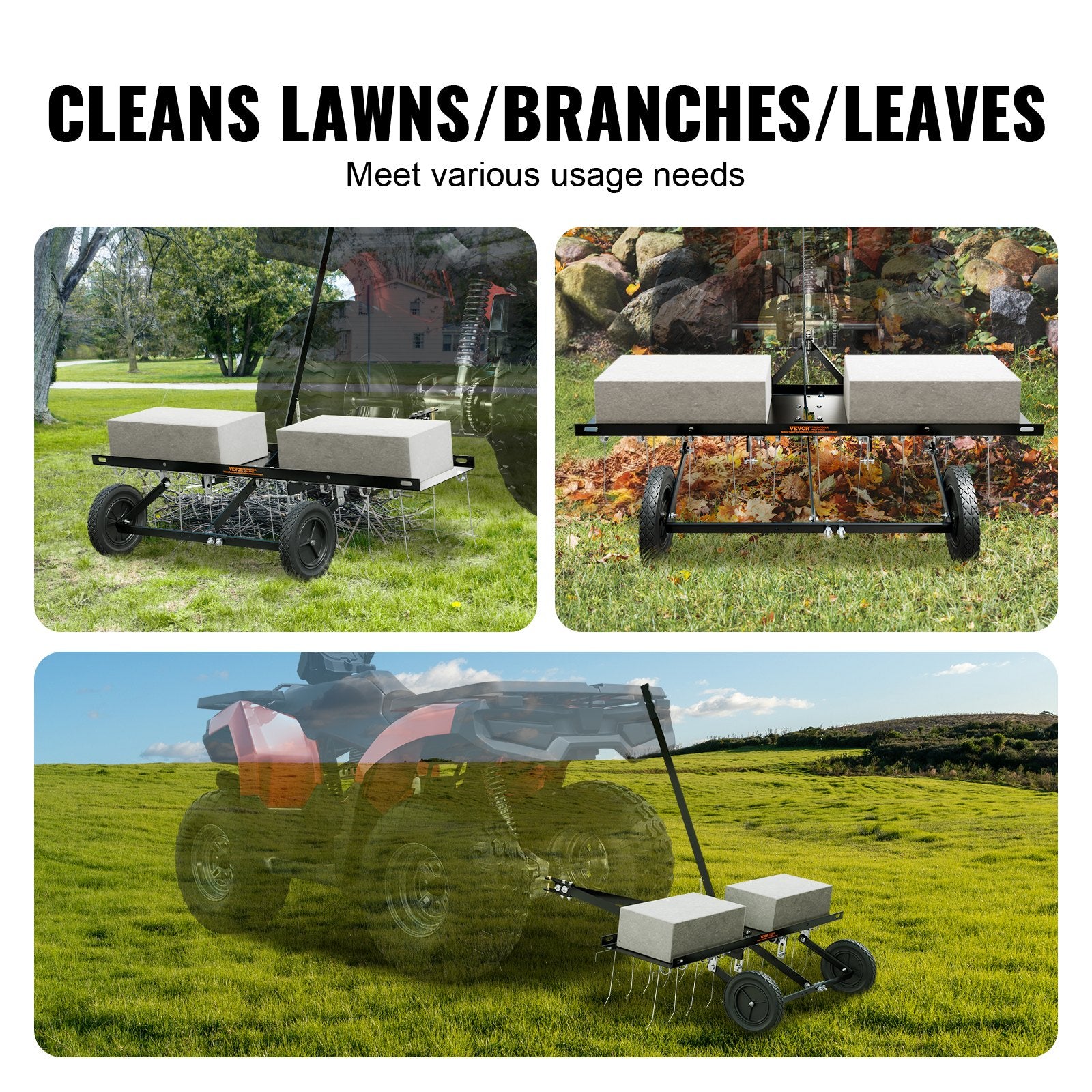 Tow Behind Dethatcher, 1015mm Tow Dethatcher with 20 Spring Steel Tines, Lawn Dethatcher Rake for ATV or V952-QXSCJDHC40QYY2E4BV0
