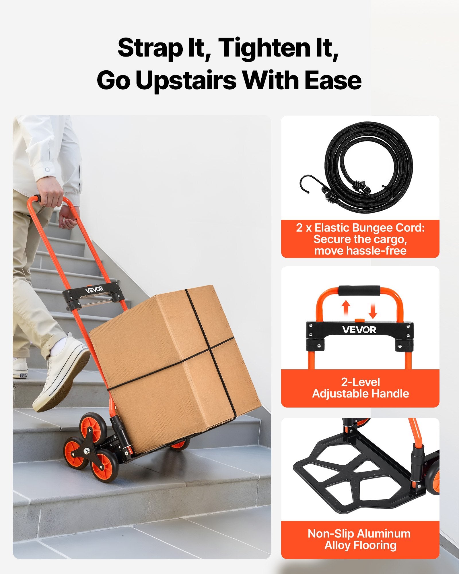 Stair Climbing Cart, 54 kg Stair-Climbing Capacity, Portable Folding Trolley Cart with Telescoping Handle, 6 V952-QXTCSPLCHJG23BKCT001V0