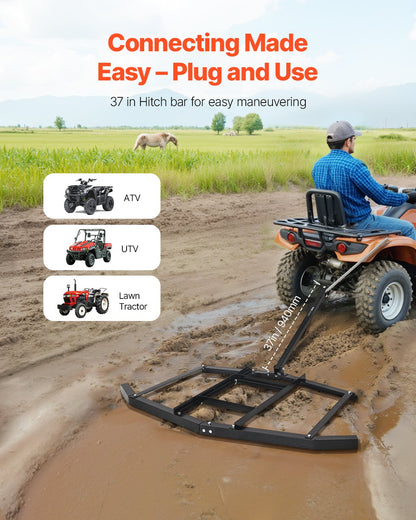 Drag Harrow, 66" Width Tow Behind Drag Harrow, Q235 Steel Driveway Grader with Adjustable Bars & Pin Hitch, V952-QYP66INCHESQIYRIOV0
