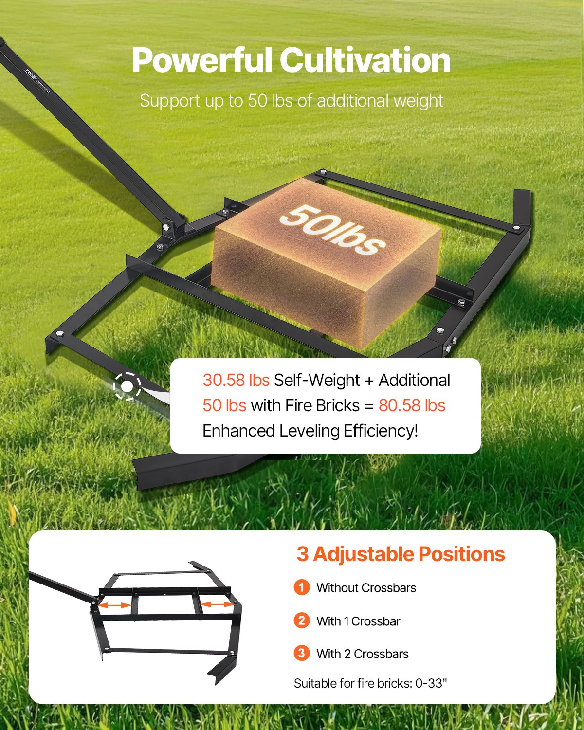 Drag Harrow, 66" Width Tow Behind Drag Harrow, Q235 Steel Driveway Grader with Adjustable Bars & Pin Hitch, V952-QYP66INCHESQIYRIOV0