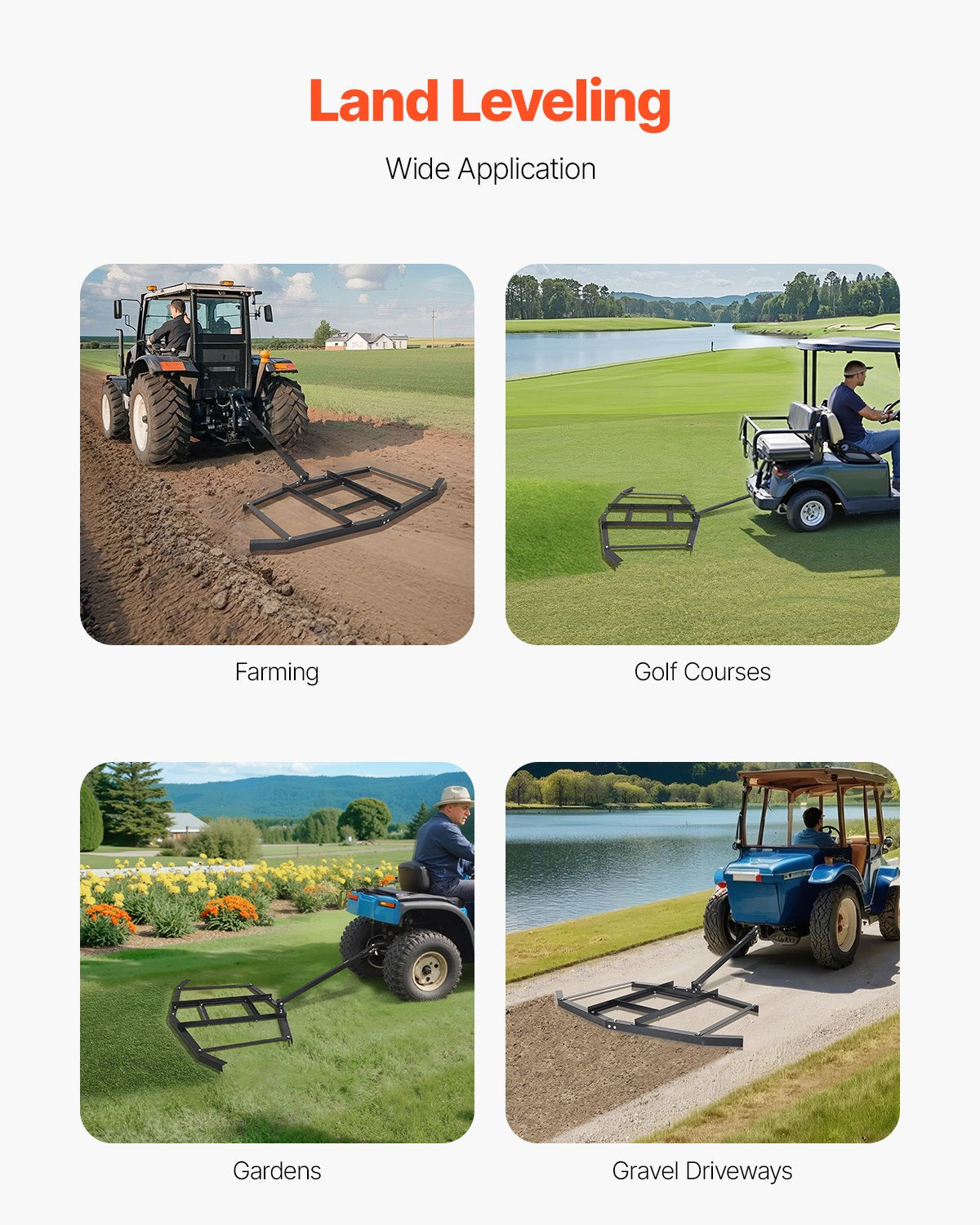 Drag Harrow, 66" Width Tow Behind Drag Harrow, Q235 Steel Driveway Grader with Adjustable Bars & Pin Hitch, V952-QYP66INCHESQIYRIOV0