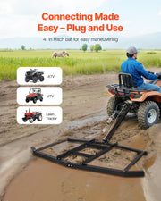 Drag Harrow, 74" Width Tow Behind Drag Harrow, Q235 Steel Driveway Grader with Adjustable Bars & Pin Hitch, V952-QYP74INCHESQZ4JIFV0
