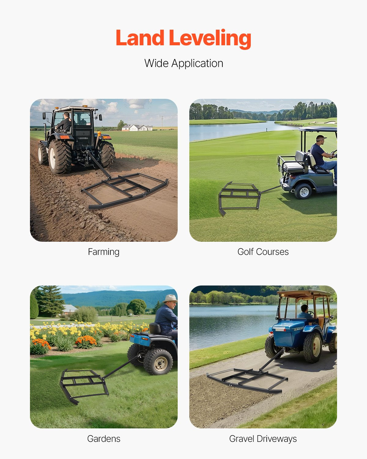 Drag Harrow, 74" Width Tow Behind Drag Harrow, Q235 Steel Driveway Grader with Adjustable Bars & Pin Hitch, V952-QYP74INCHESQZ4JIFV0