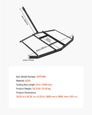 Drag Harrow, 74" Width Tow Behind Drag Harrow, Q235 Steel Driveway Grader with Adjustable Bars & Pin Hitch, V952-QYP74INCHESQZ4JIFV0