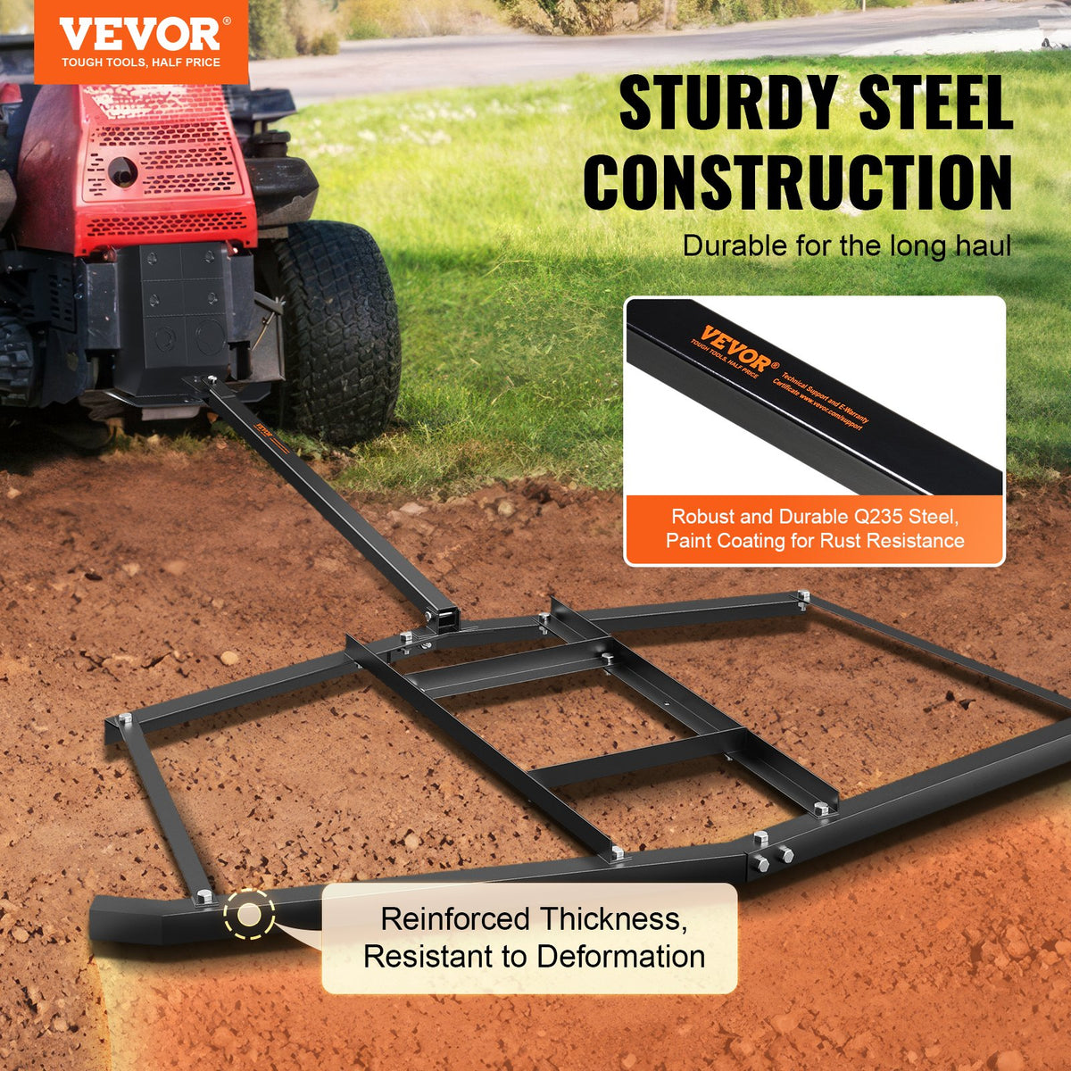 Driveway Drag, 76.57" Width Tow Behind Drag Harrow, Q235 Steel Driveway Grader with Adjustable Bars, Support V952-QYPQYP74INCH4BO1ZV0