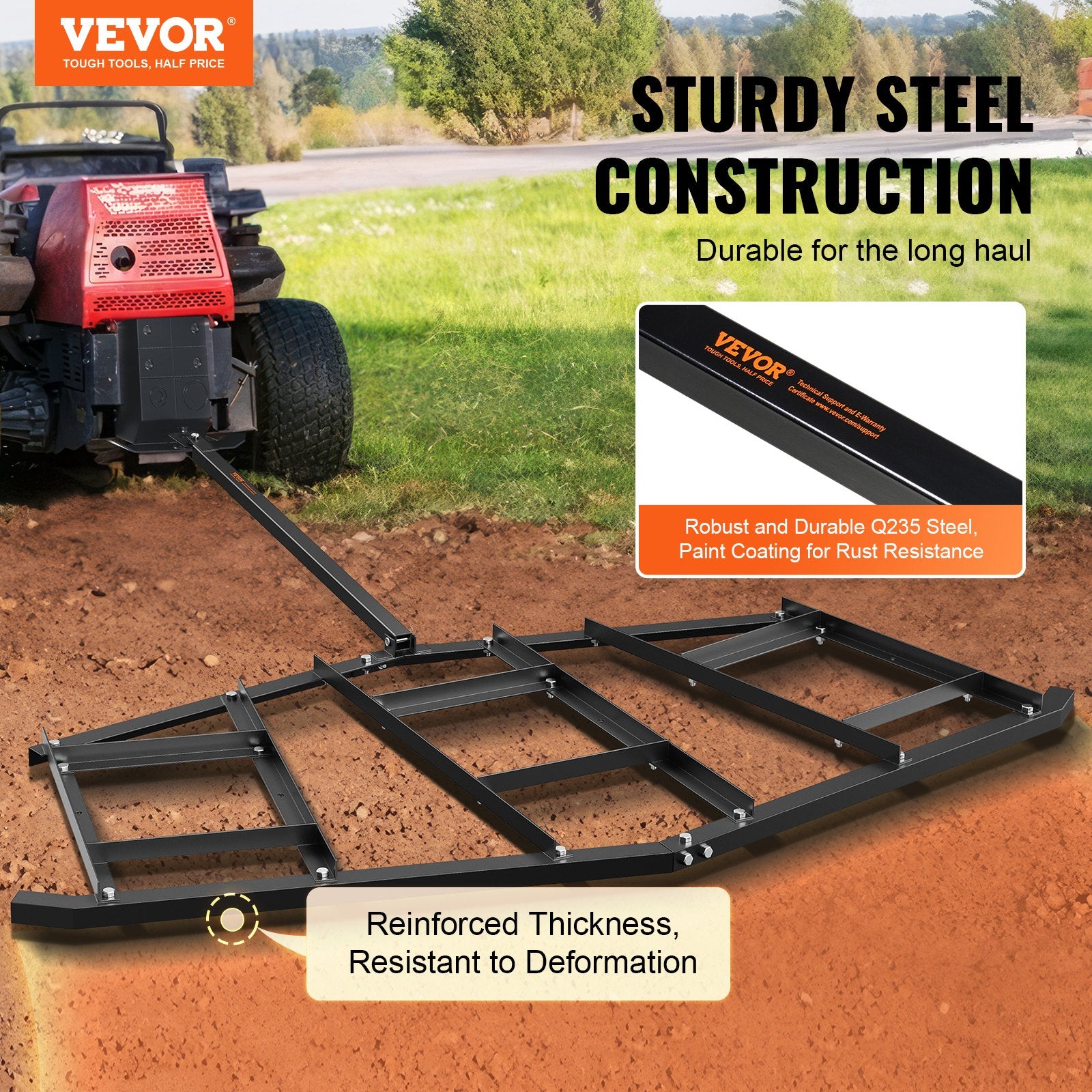 Driveway Drag, 84" Width Tow Behind Drag Harrow, Q235 Steel Driveway Grader with Adjustable Bars, Support up V952-QYPQYP84INCHPS1WAV0