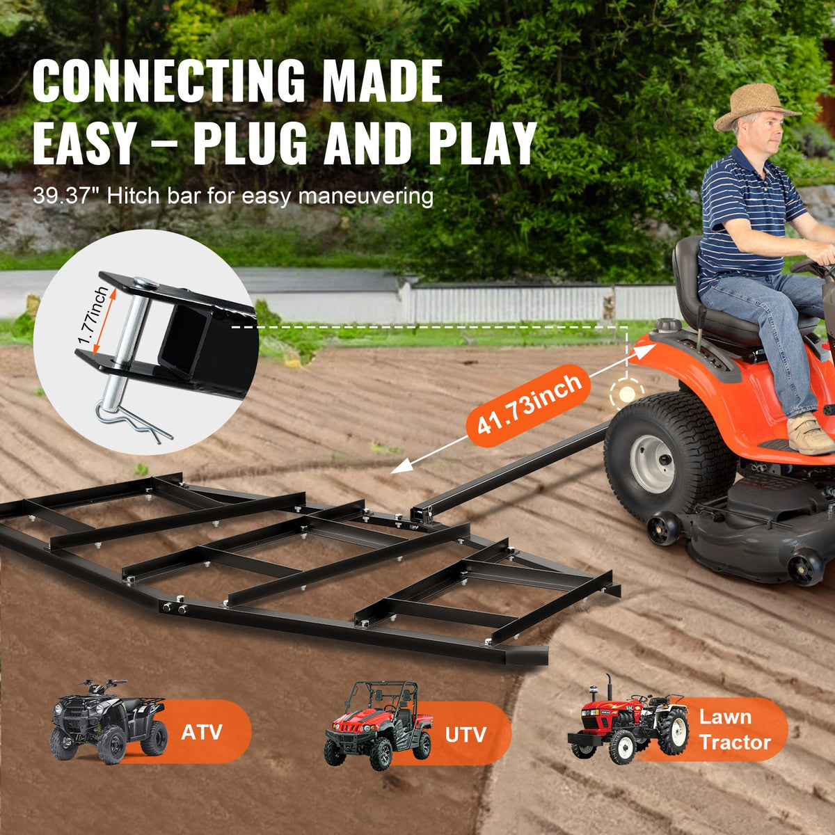 Driveway Drag, 84" Width Tow Behind Drag Harrow, Q235 Steel Driveway Grader with Adjustable Bars, Support up V952-QYPQYP84INCHPS1WAV0