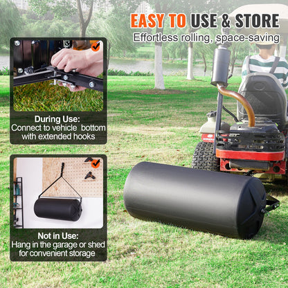 Tow Behind Lawn Roller, 400lbs Sand/Water Filled Yard Roller, LLDPE Drum and Steel Frame Sod Roller with V952-QYSCPGL400B353QE4V0