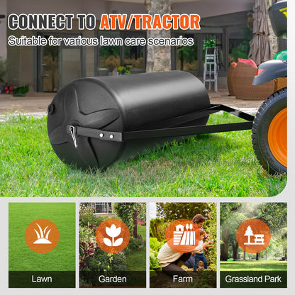 Tow Behind Lawn Roller, 400lbs Sand/Water Filled Yard Roller, LLDPE Drum and Steel Frame Sod Roller with V952-QYSCPGL400B353QE4V0