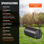 Tow Behind Lawn Roller, 400lbs Sand/Water Filled Yard Roller, LLDPE Drum and Steel Frame Sod Roller with V952-QYSCPGL400B353QE4V0