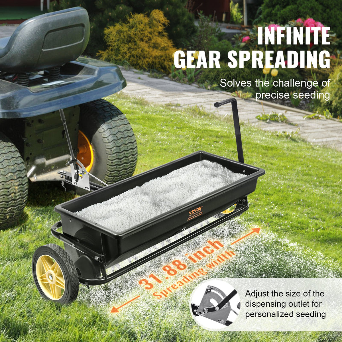 Broadcast Spreader, 100 LB Tow Behind Poly Drop Spreader with 10" Wheels, Steel Spike Aerator, Fertilizer V952-QYSSBJ100LBSBIQCOV0