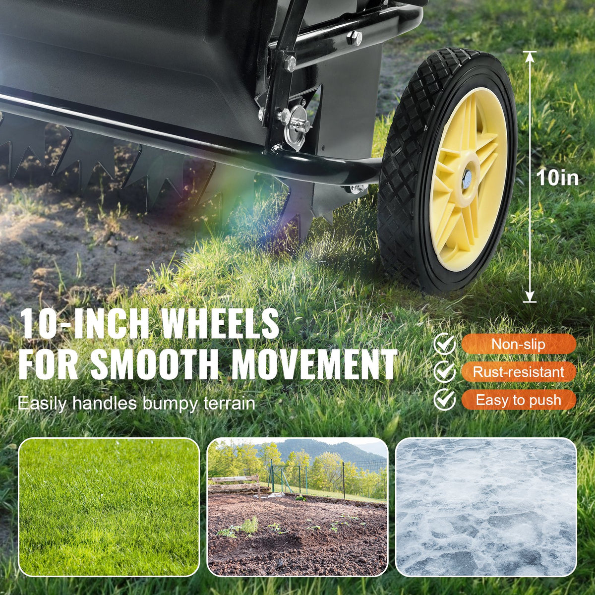Broadcast Spreader, 100 LB Tow Behind Poly Drop Spreader with 10" Wheels, Steel Spike Aerator, Fertilizer V952-QYSSBJ100LBSBIQCOV0
