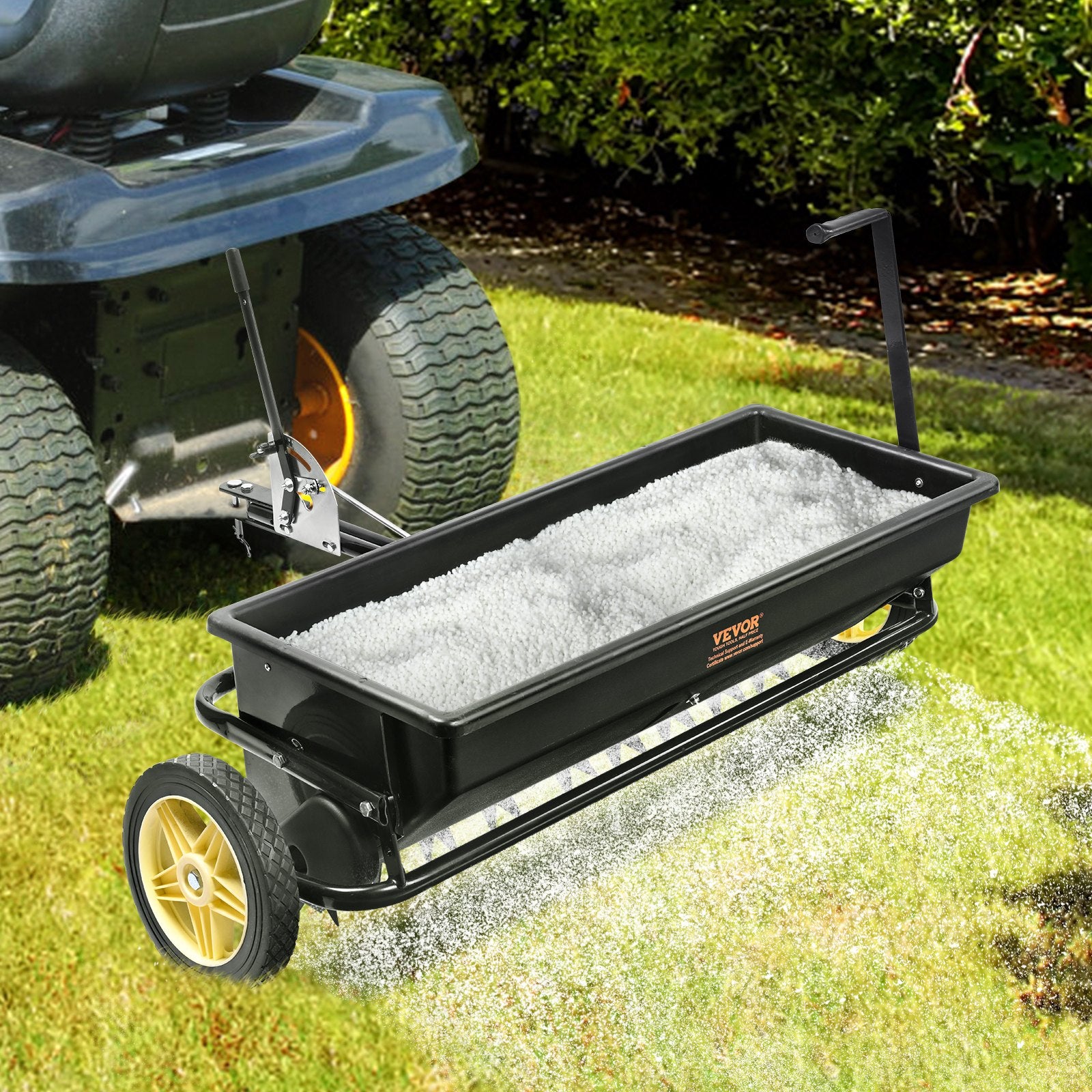 Broadcast Spreader, 100 LB Tow Behind Poly Drop Spreader with 10" Wheels, Steel Spike Aerator, Fertilizer V952-QYSSBJ100LBSBIQCOV0