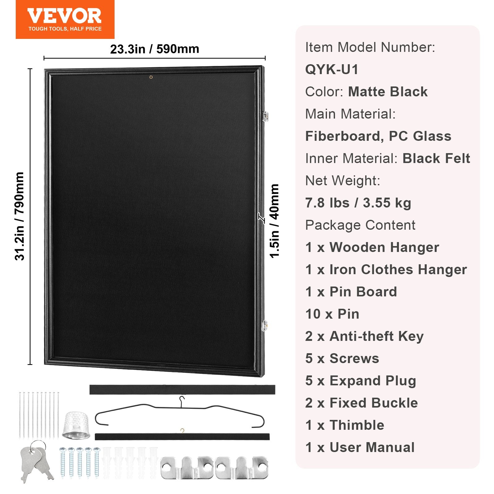 Jersey Display Frame Case, 590 x 790 x 40 mm, Large Lockable Sport Jersey Shadow Box with 98% UV Protection V952-QYZSKJZX233356UORV0