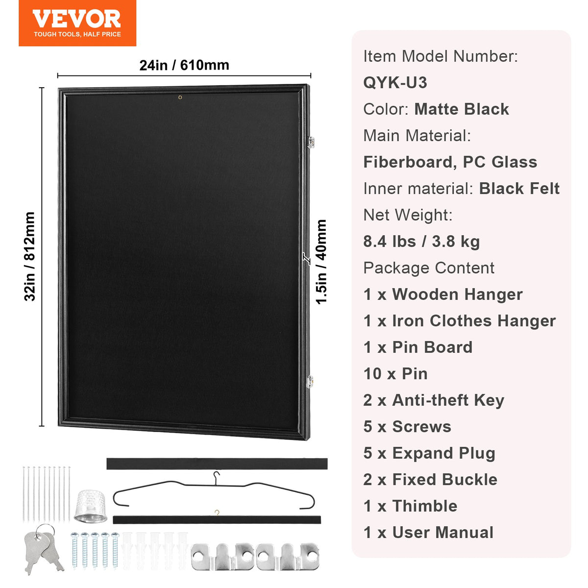 Jersey Display Frame Case, 610 x 812 x 40 mm, Large Lockable Sport Jersey Shadow Box with 98% UV Protection V952-QYZSKJZX243221LDLV0