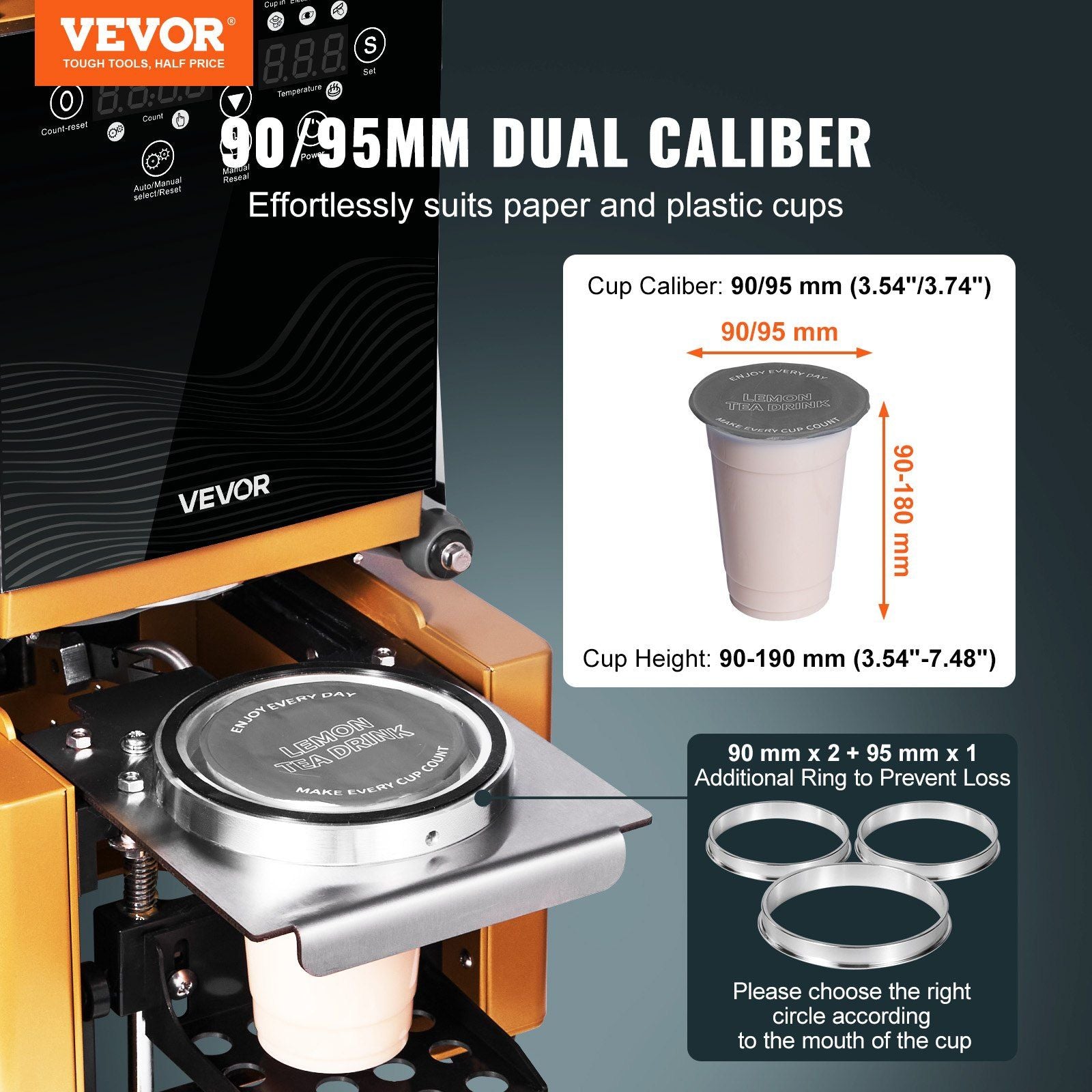 Fully Automatic Cup Sealing Machine, 500-650 Cups/H, Cup Sealer Machine for 190 mm Tall & 90/95 mm Cup, V952-QZDNCFKJJQZD03C9W001V3