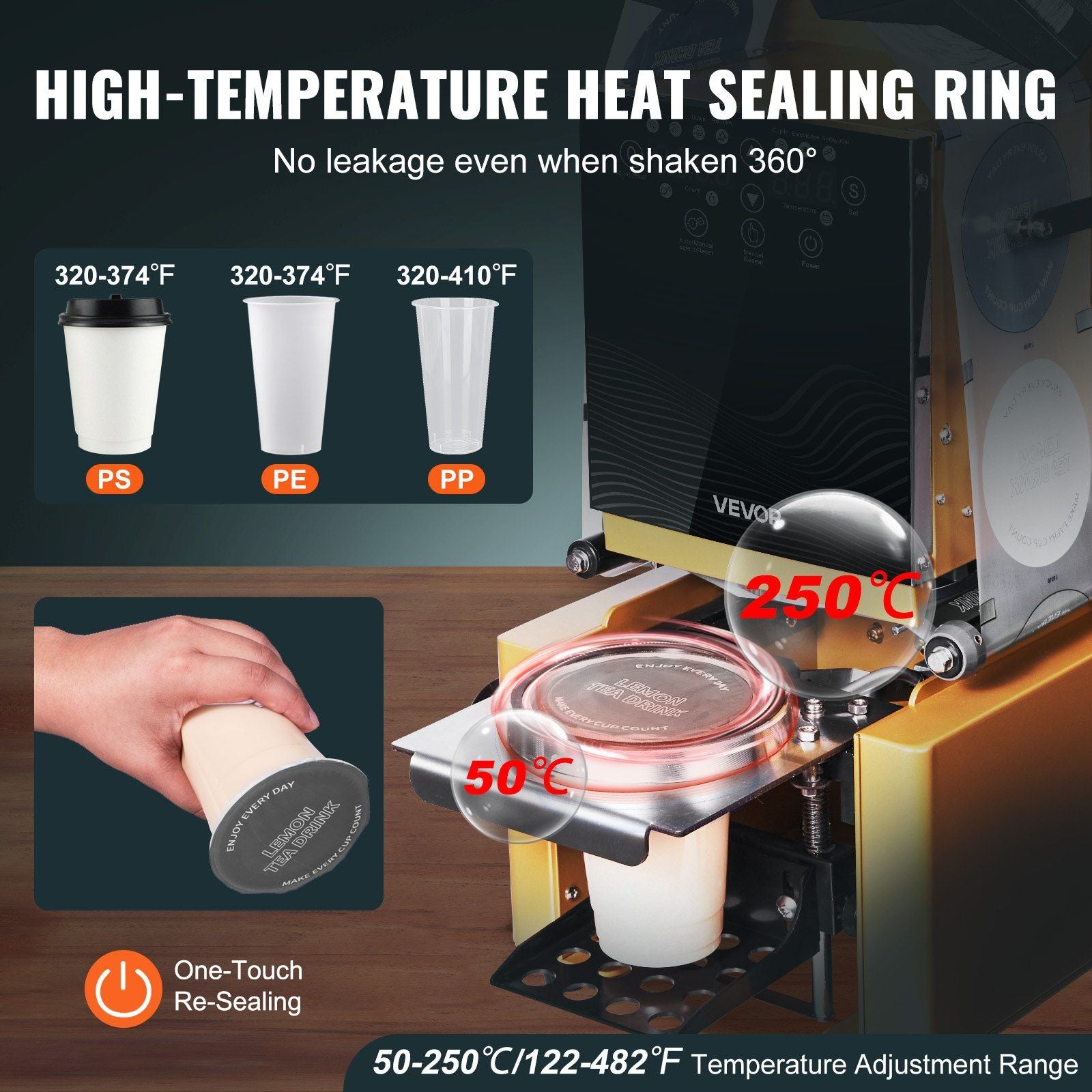 Fully Automatic Cup Sealing Machine, 500-650 Cups/H, Cup Sealer Machine for 190 mm Tall & 90/95 mm Cup, V952-QZDNCFKJJQZD03C9W001V3