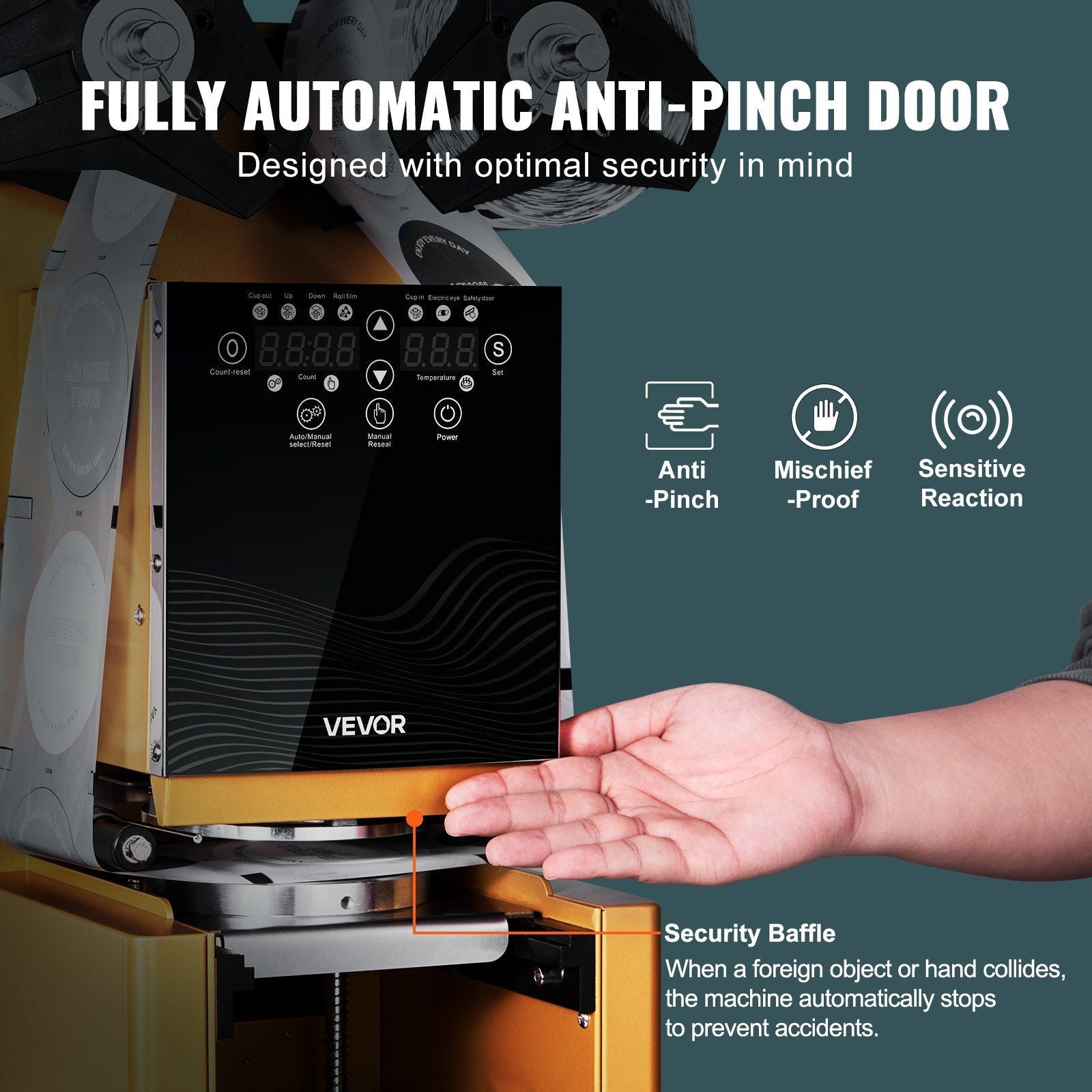 Fully Automatic Cup Sealing Machine, 500-650 Cups/H, Cup Sealer Machine for 190 mm Tall & 90/95 mm Cup, V952-QZDNCFKJJQZD03C9W001V3