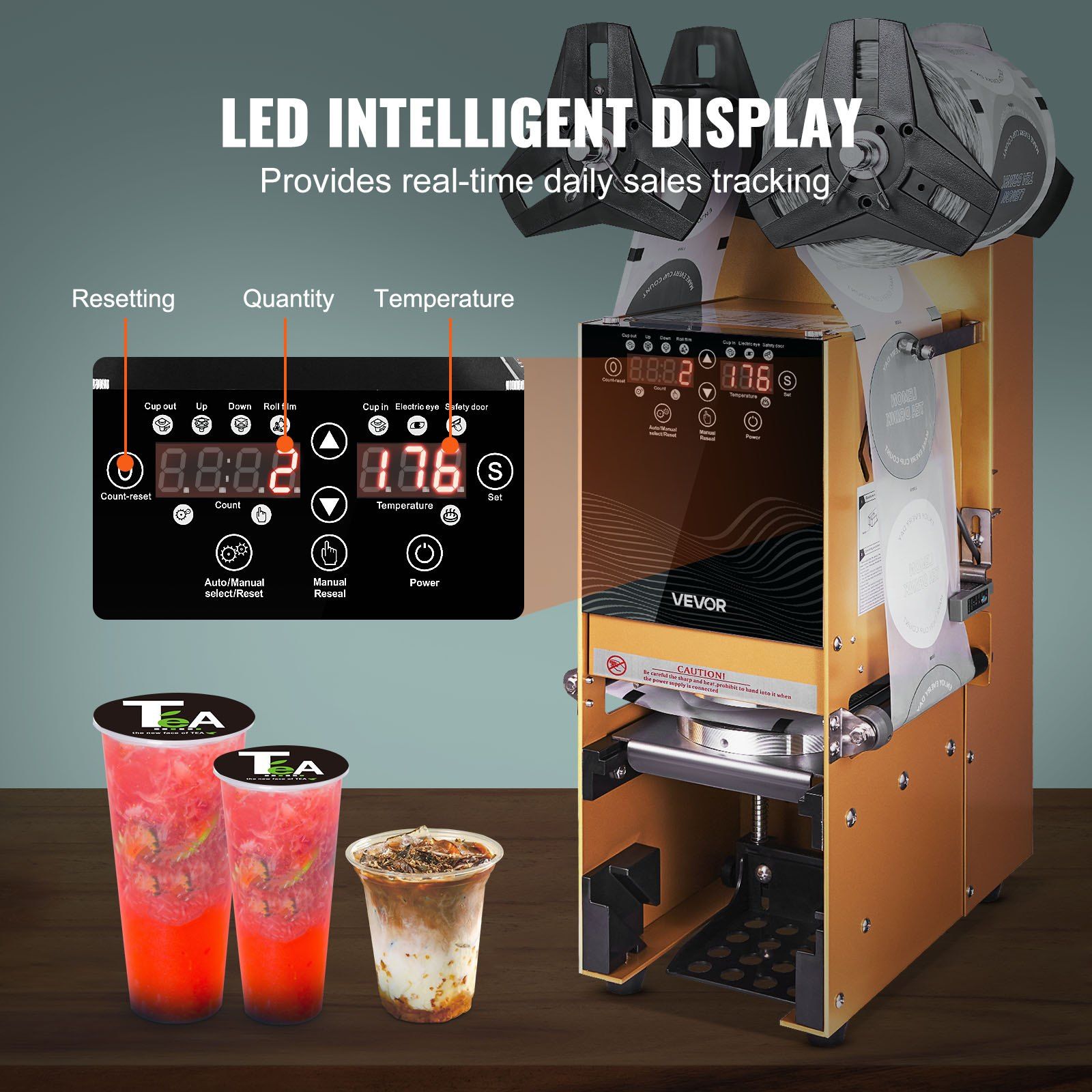 Fully Automatic Cup Sealing Machine, 500-650 Cups/H, Cup Sealer Machine for 180 mm Tall & 90/95 mm Cup, V952-QZDNCFKJJQZDF84BO001V3