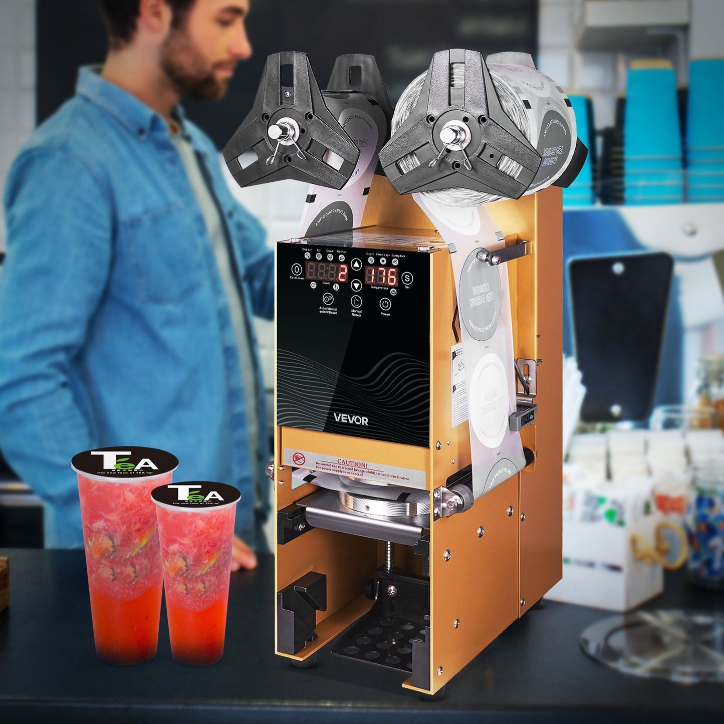 Fully Automatic Cup Sealing Machine, 500-650 Cups/H, Cup Sealer Machine for 180 mm Tall & 90/95 mm Cup, V952-QZDNCFKJJQZDF84BO001V3