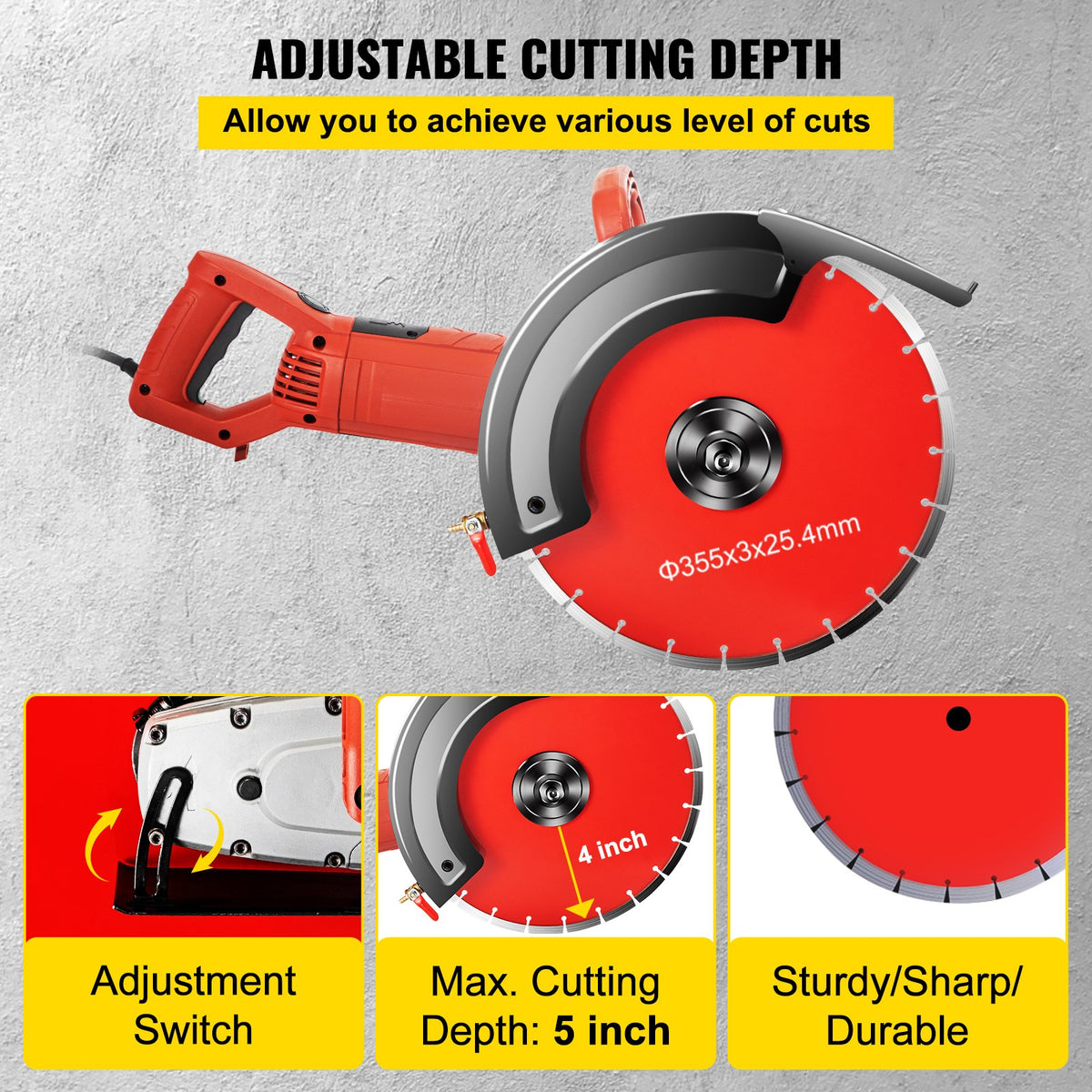 Electric Concrete Saw, 14" Concrete Cutter, 1800W Concrete Saw, Electric Circular Saw with 14" Blade and V952-QZJDD14SGJAC00001V3