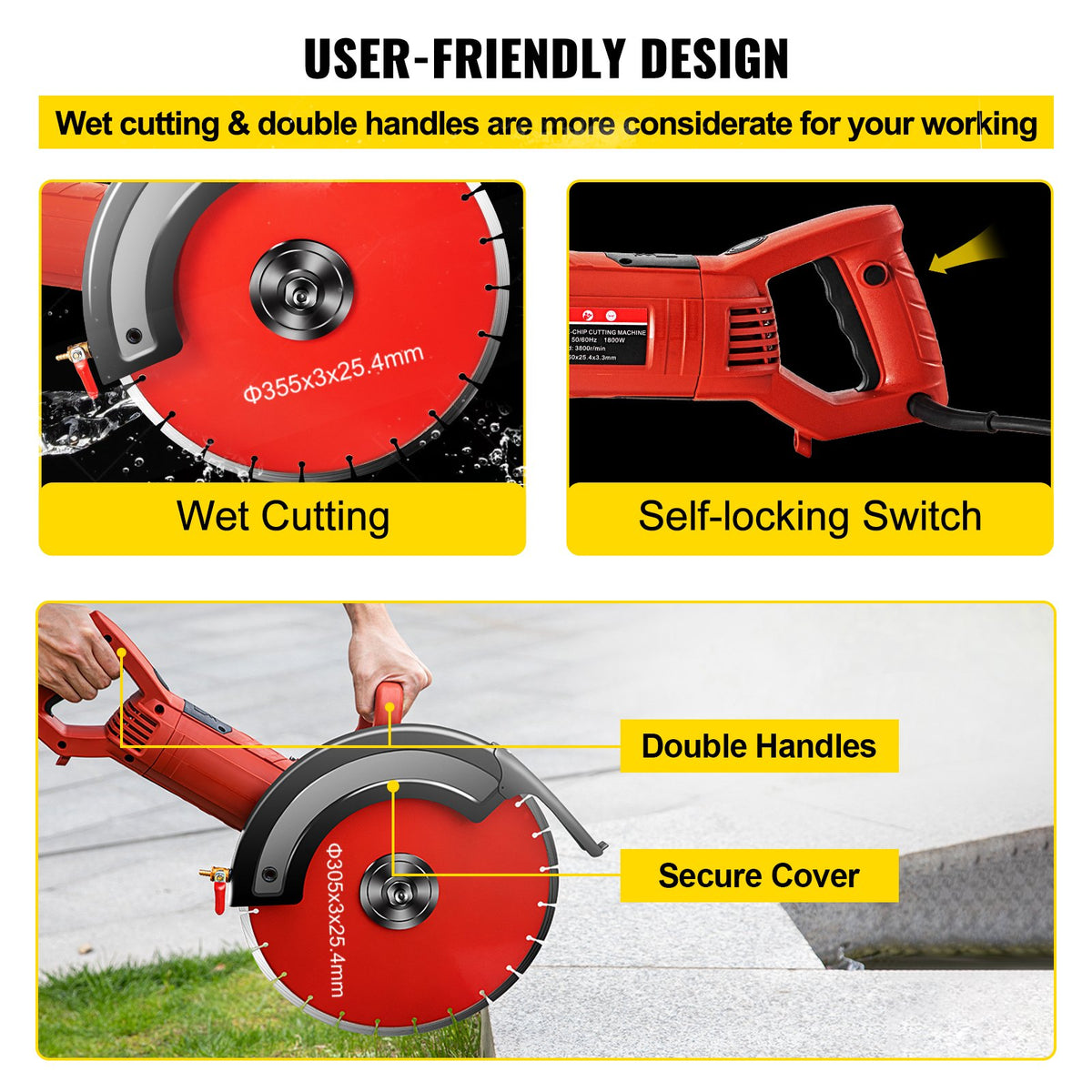 Electric Concrete Saw, 14" Concrete Cutter, 1800W Concrete Saw, Electric Circular Saw with 14" Blade and V952-QZJDD14SGJAC00001V3