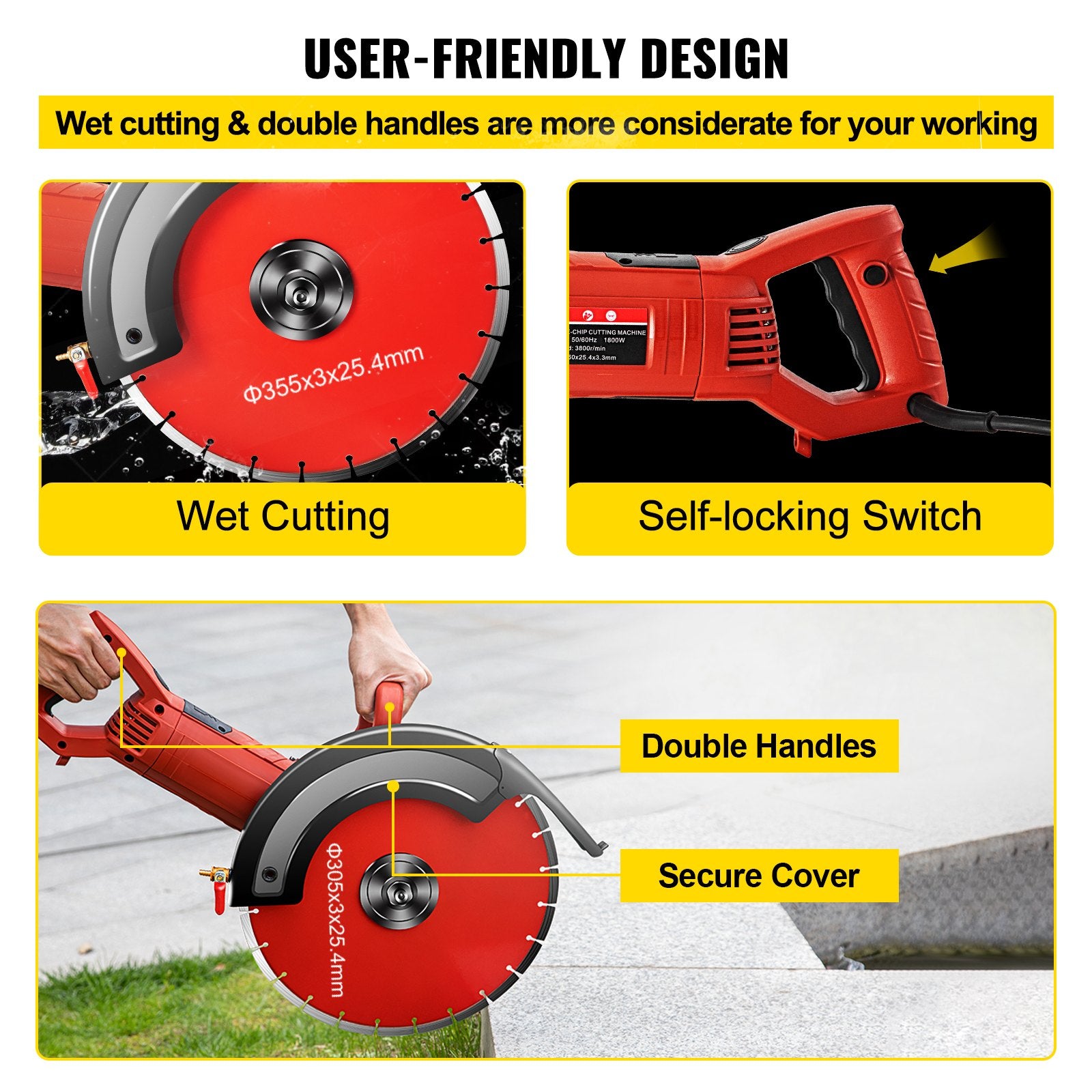 Electric Concrete Saw, 14" Concrete Cutter, 1800W Concrete Saw, Electric Circular Saw with 14" Blade and V952-QZJDD14SGJAC00001V3