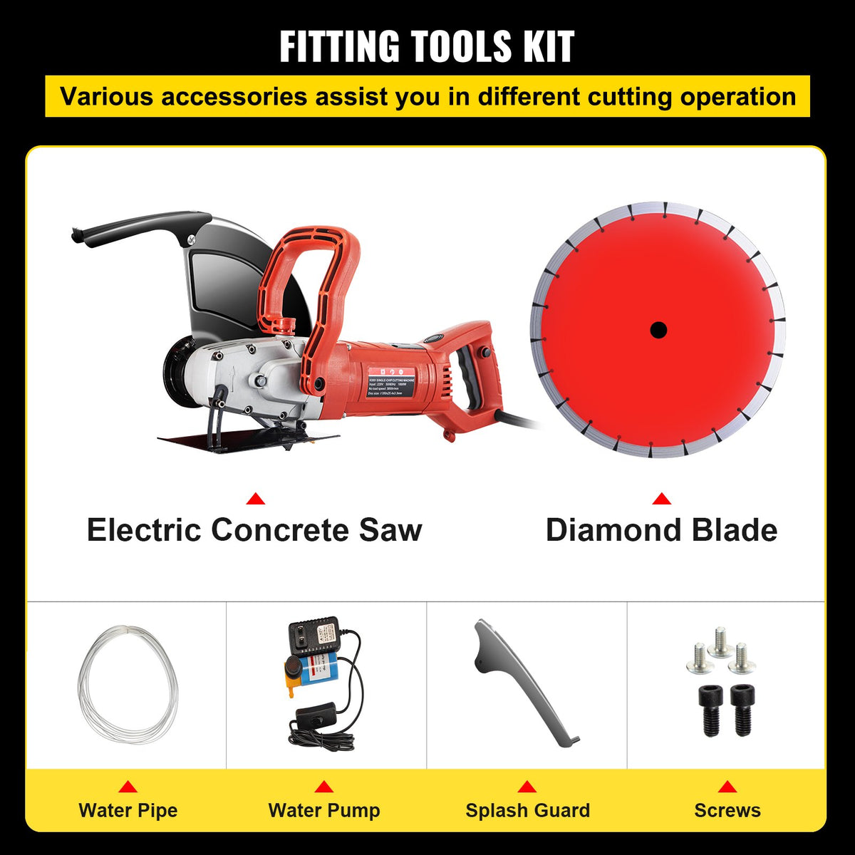 Electric Concrete Saw, 14" Concrete Cutter, 1800W Concrete Saw, Electric Circular Saw with 14" Blade and V952-QZJDD14SGJAC00001V3