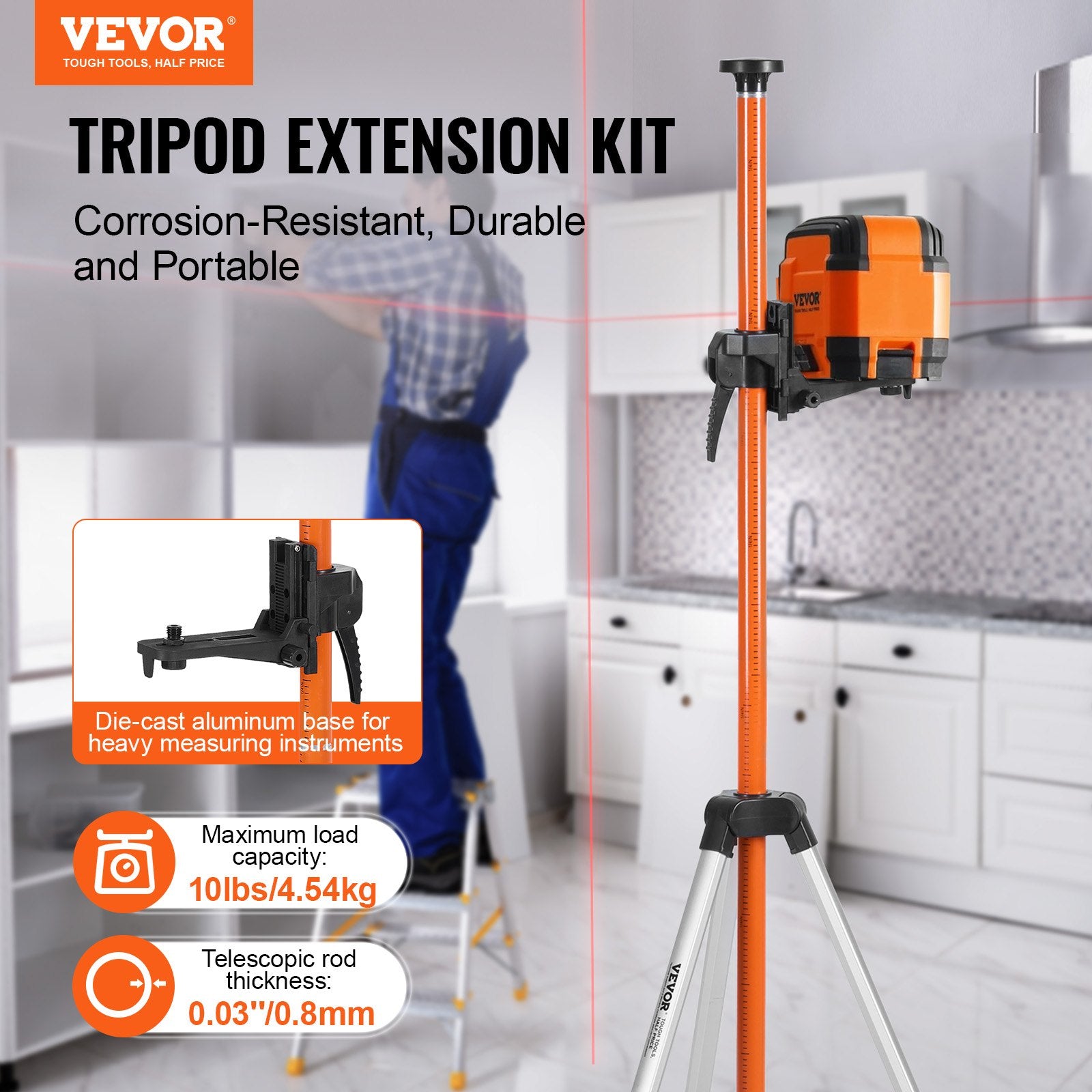 Laser Level Tripod, 1/4"-20 & 5/8"-11 Thread Mount, 40.94-133.85 inch Height Adjustment with Level Bubble & V952-QZSJJTJYZGS0NVYUIV0