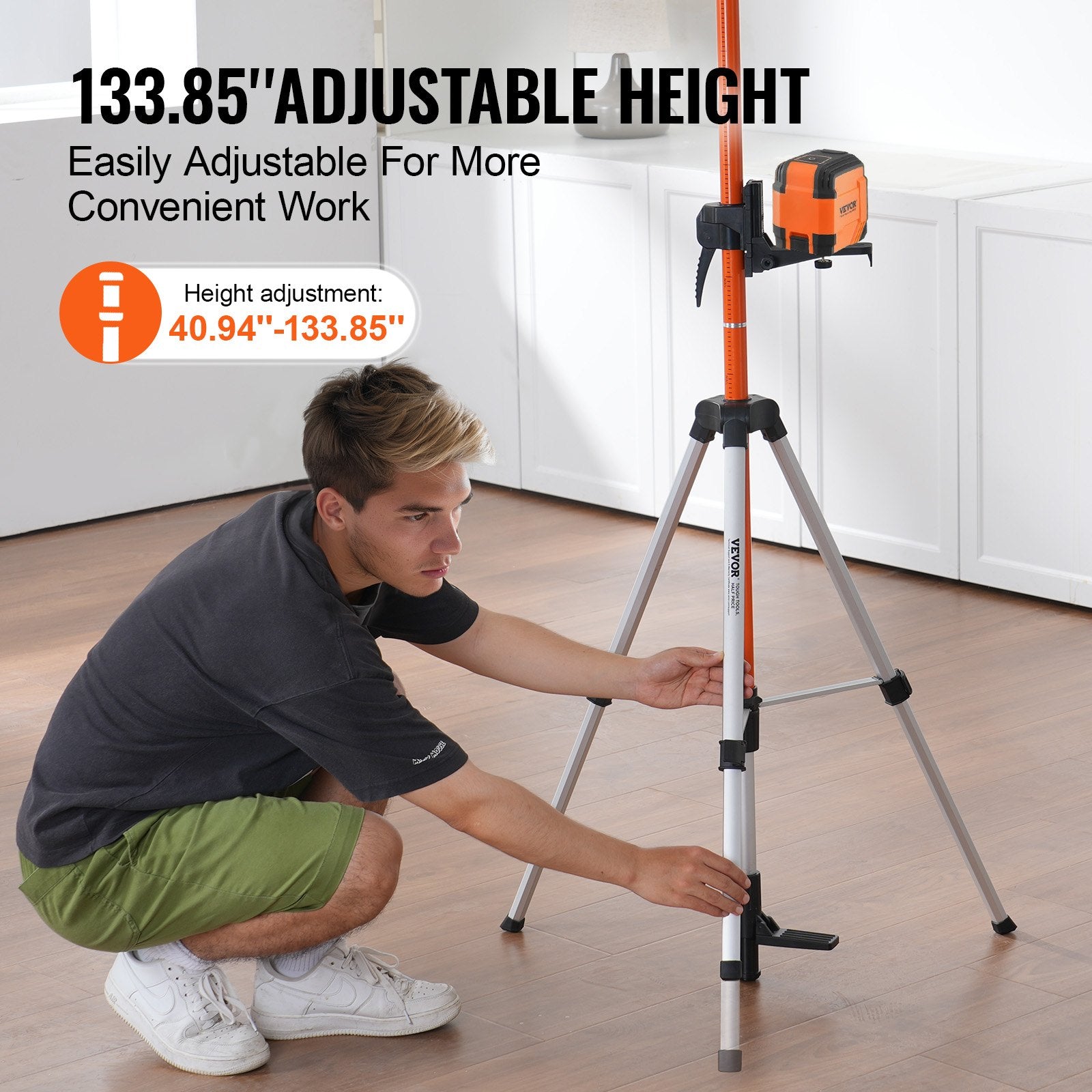 Laser Level Tripod, 1/4"-20 & 5/8"-11 Thread Mount, 40.94-133.85 inch Height Adjustment with Level Bubble & V952-QZSJJTJYZGS0NVYUIV0