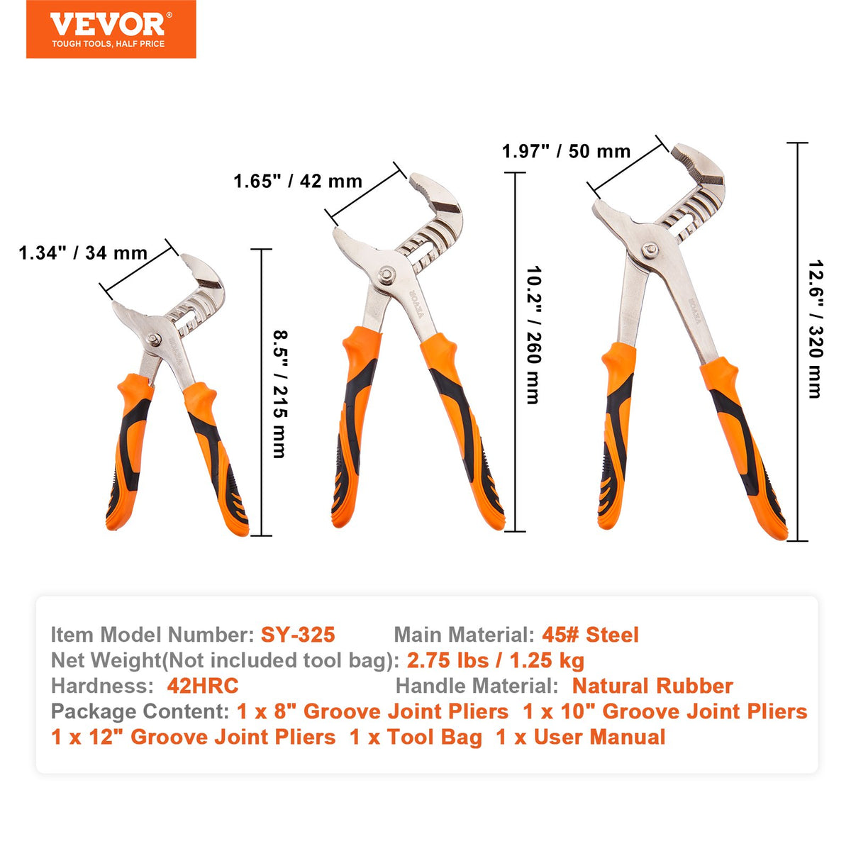 Groove Joint Pliers Set Water Pump Pliers 3-Piece 12 V952-QZZT812INCH316AZUV0
