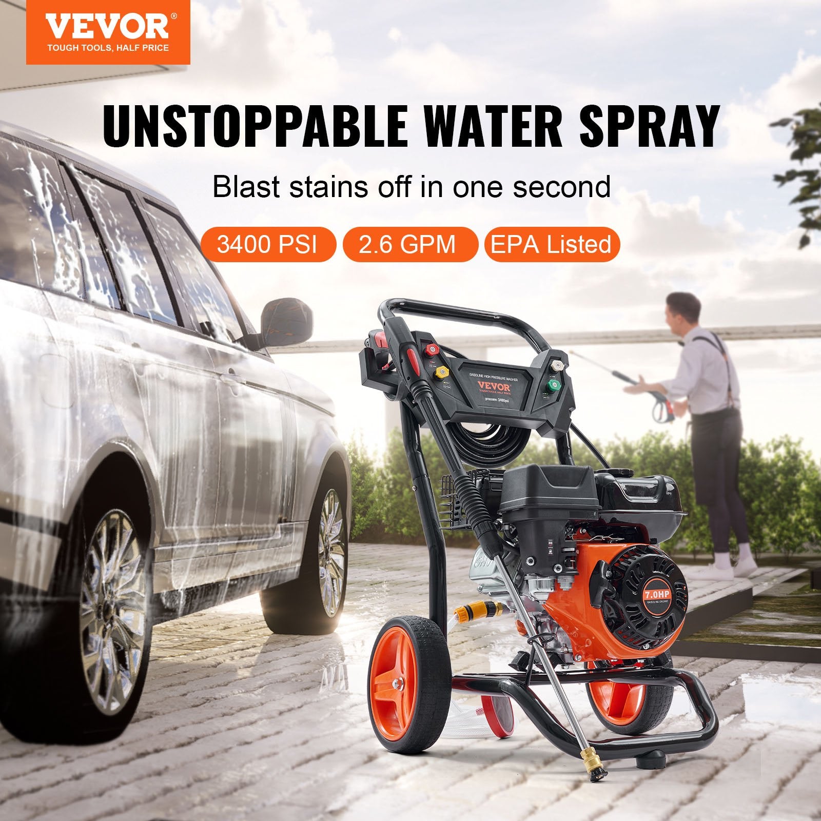 Gas Pressure Washer Gas Powered Washer 3400 PSI 2.6 GPM 210cc 5 Nozzles V952-R3400PSI26GPMHYZ0V0
